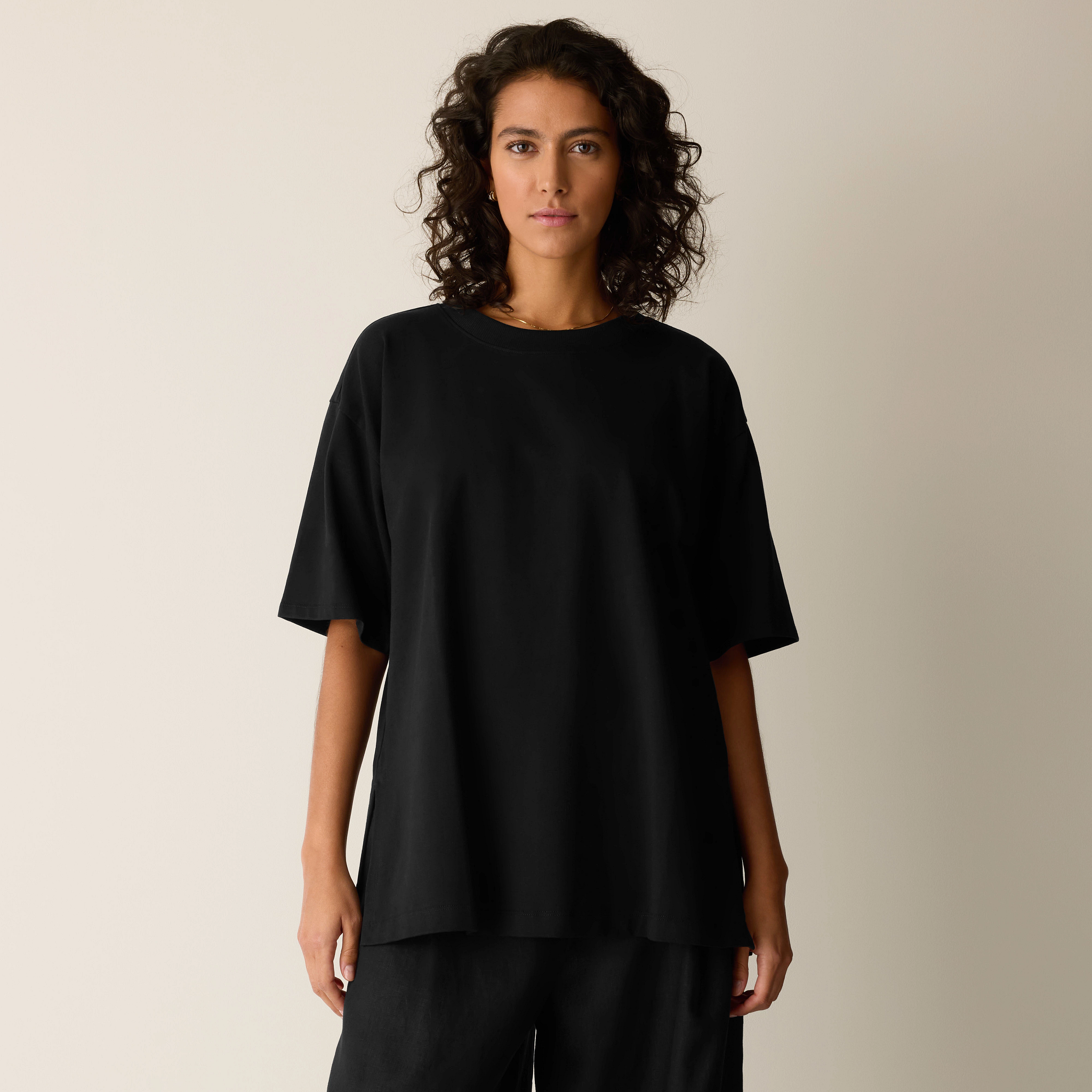 Pima Cotton Stretch Jersey Crew Neck Long Top from EILEEN FISHER - $148