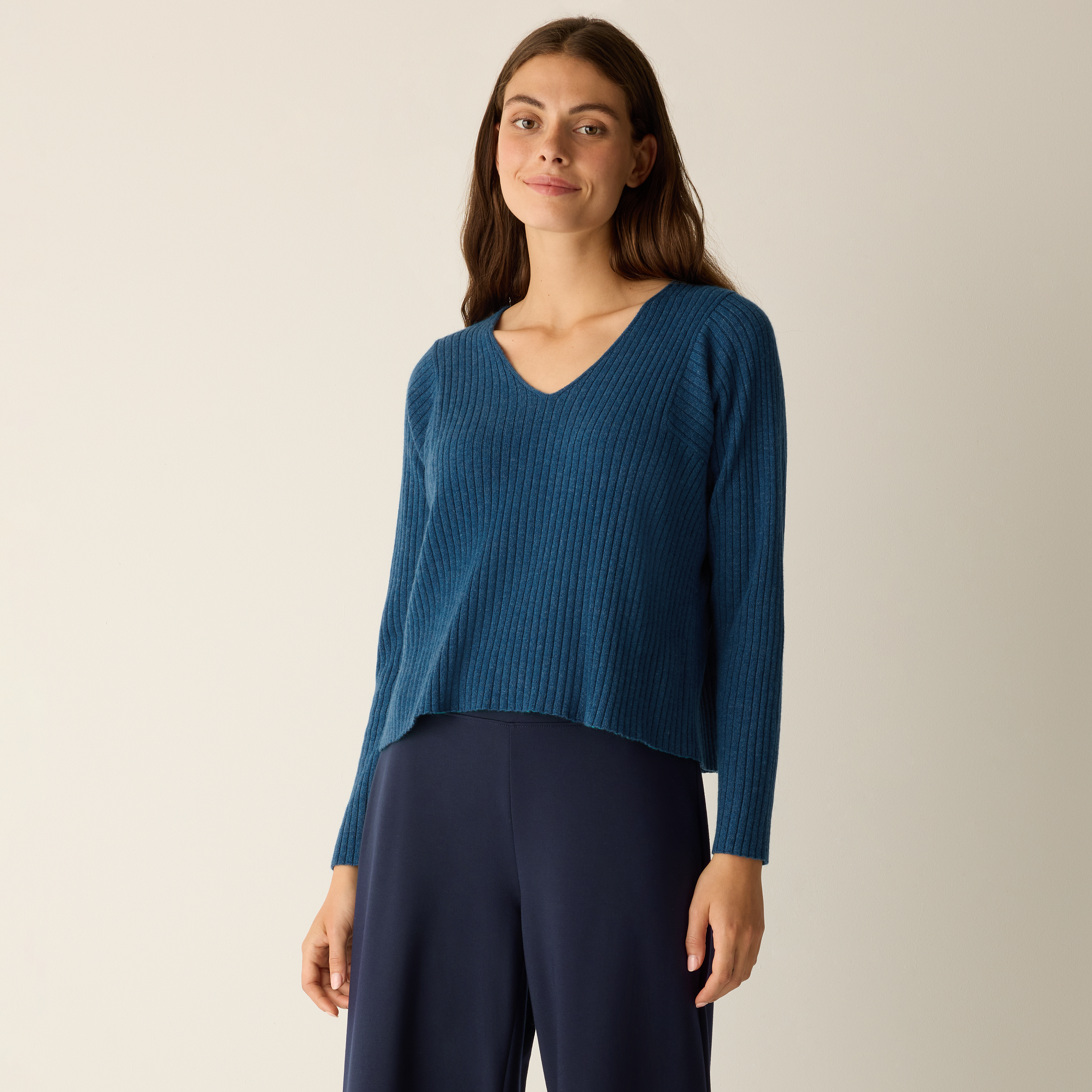 Italian Cashmere Ribbed V-Neck Top | EILEEN FISHER