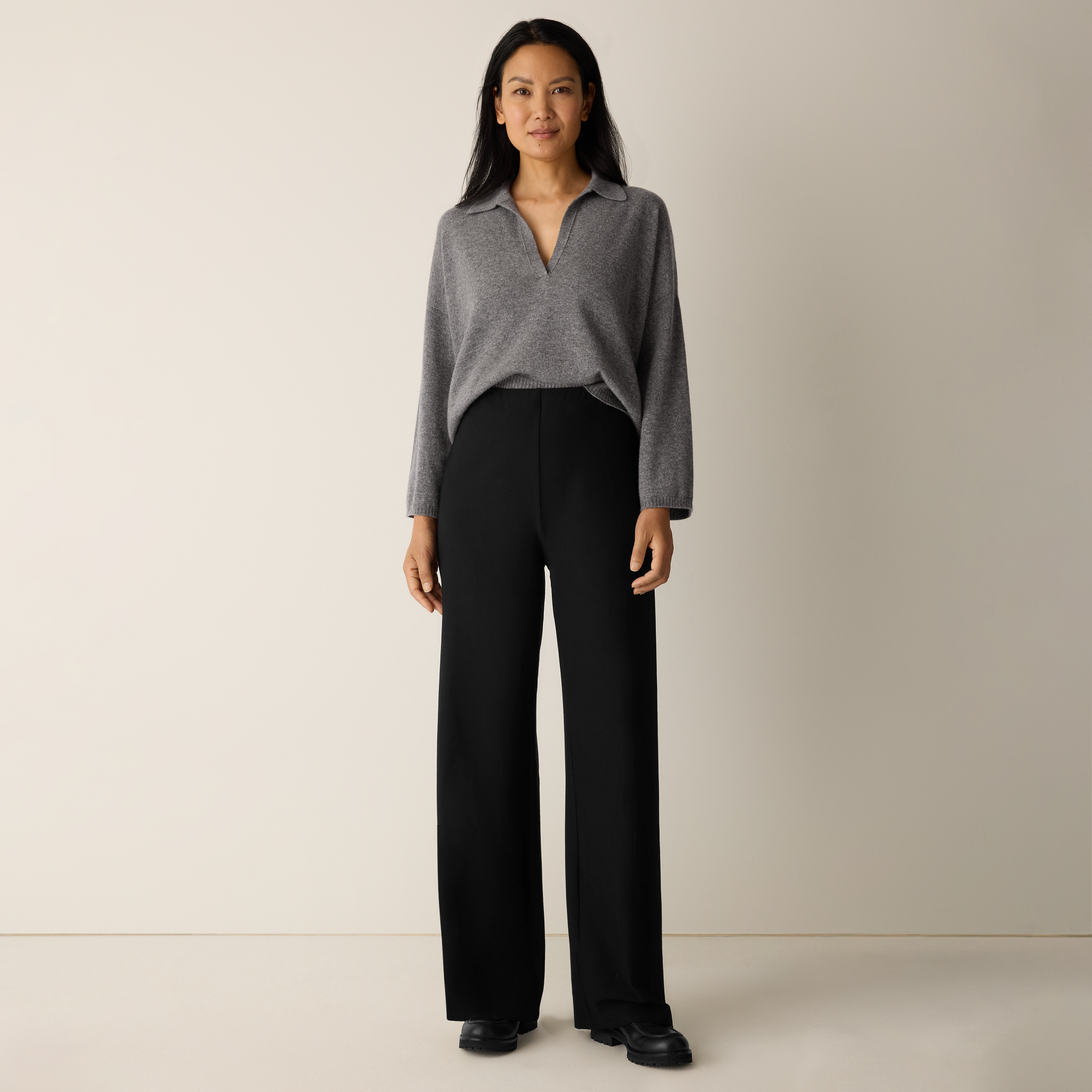 Washable Stretch Crepe Wide-Leg Pant