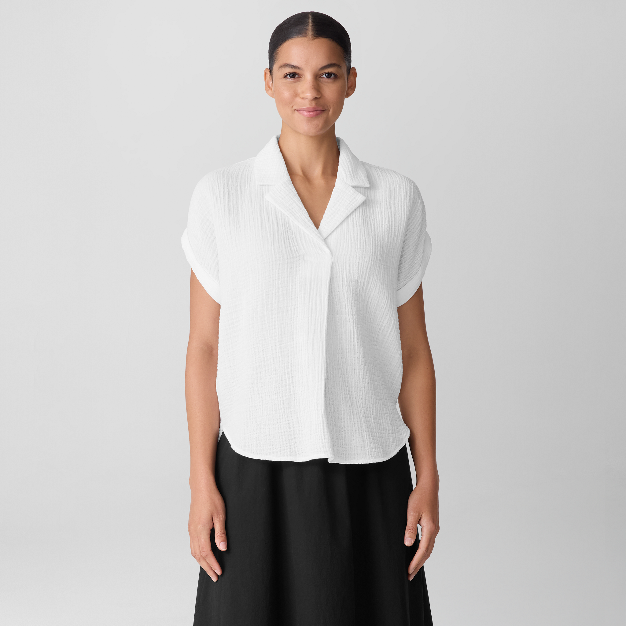 DIAC26 Organic Cotton Lofty Gauze Notch Collar Top | EILEEN FISHER