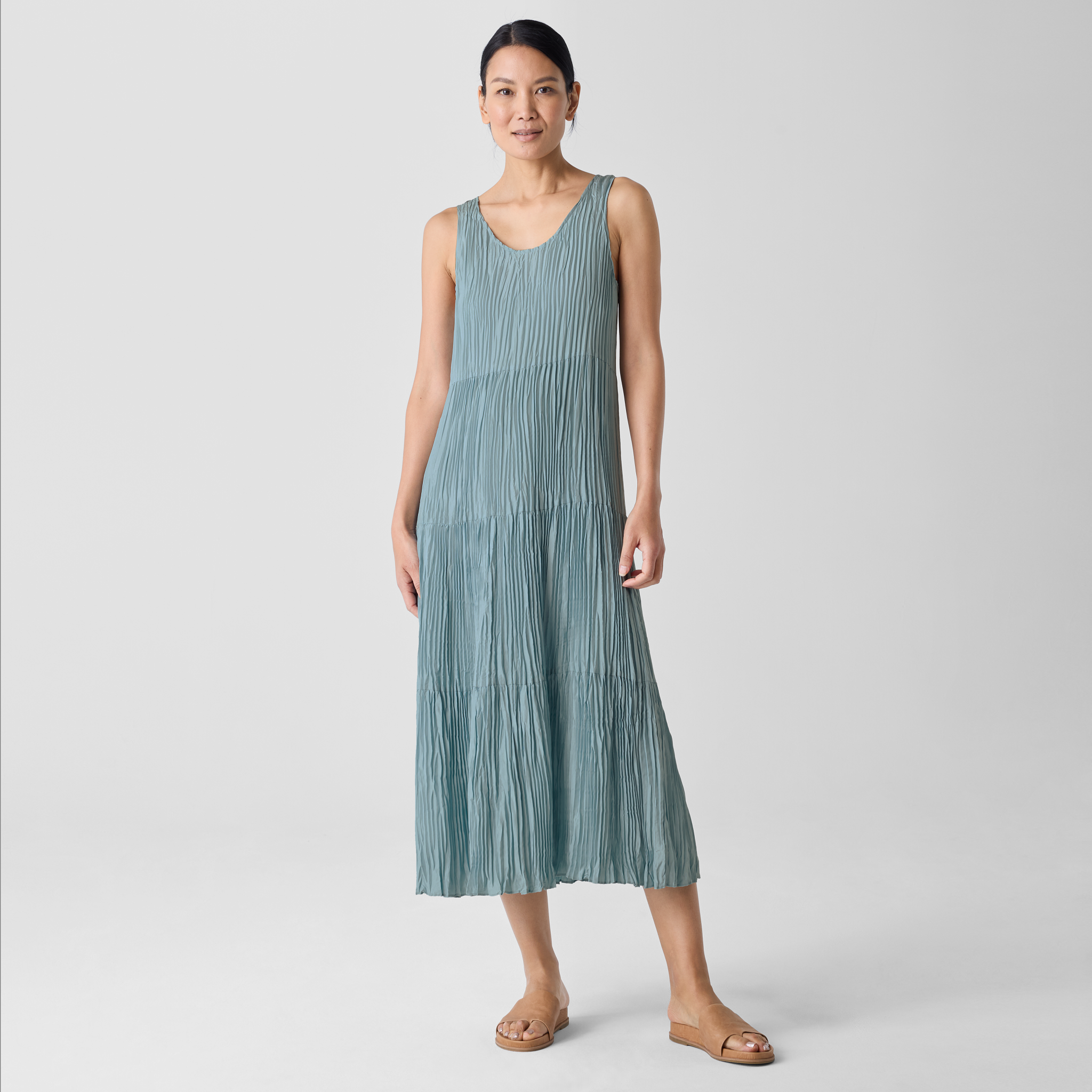 Crushed Silk Tiered Dress