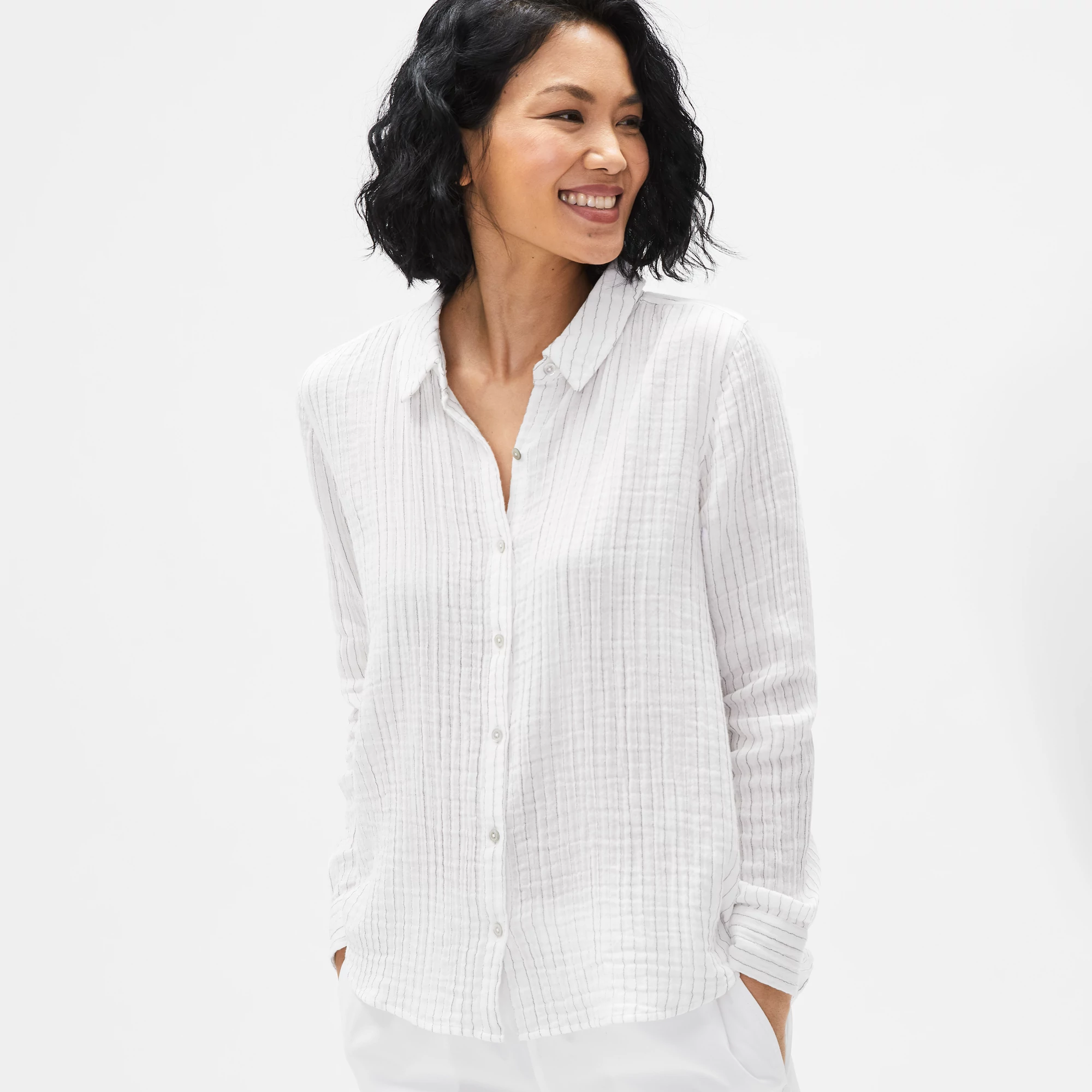 (取寄) アイリーン フィッシャー レディース クラシック カラー シャツ Eileen Fisher women Classic Collar Shirt White 8 Eileen Fisher Classic Collar Organic Linen Jersey Long