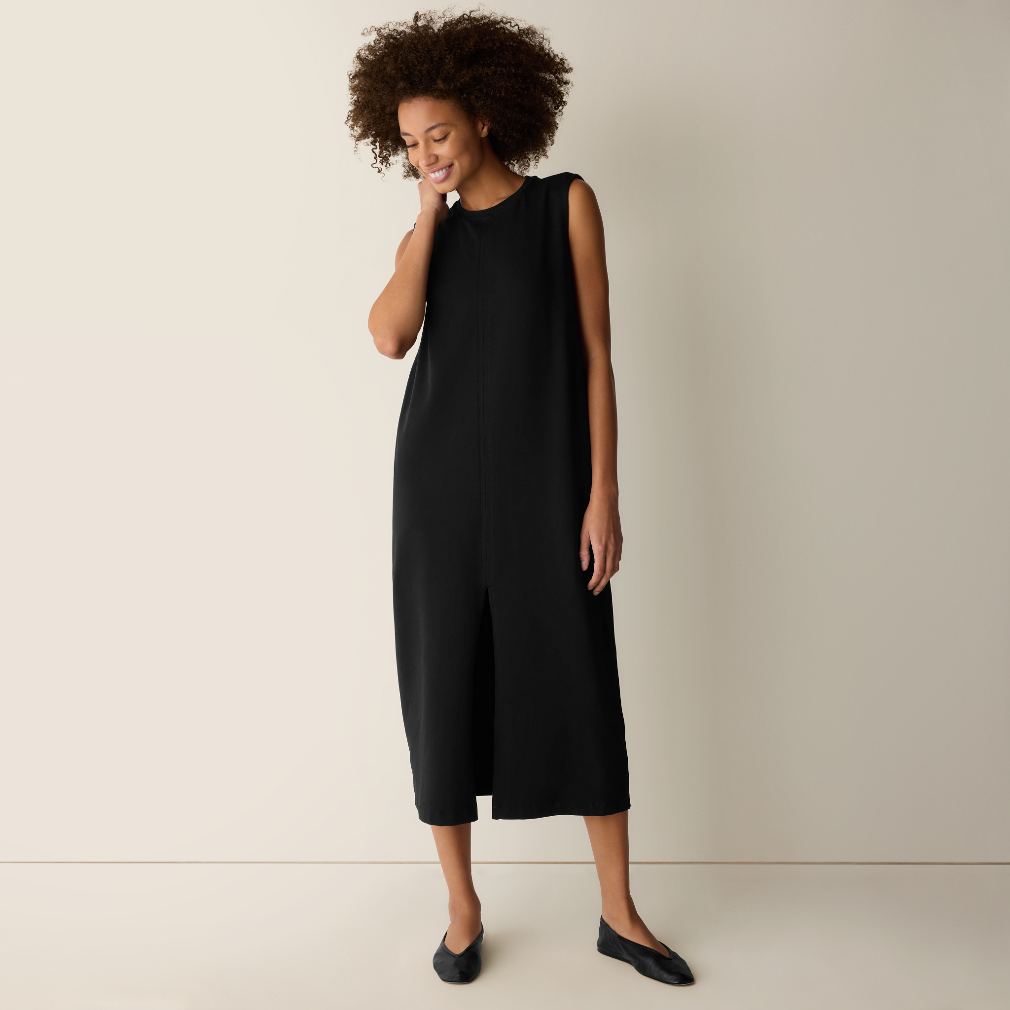 Pima Cotton Stretch Jersey Crew Neck Dress
