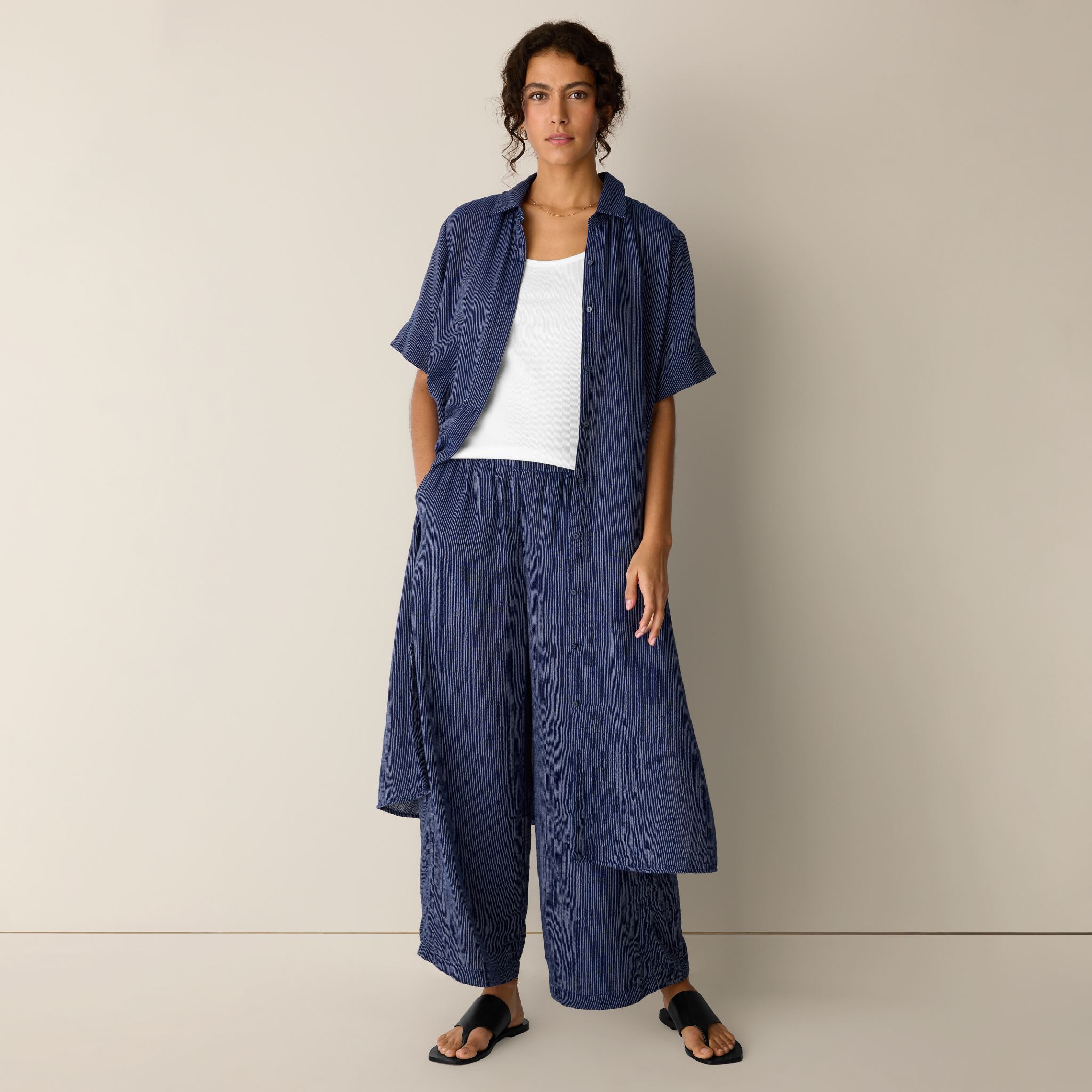Striped Organic Cotton Gauze Wide-Leg Pant | EILEEN FISHER