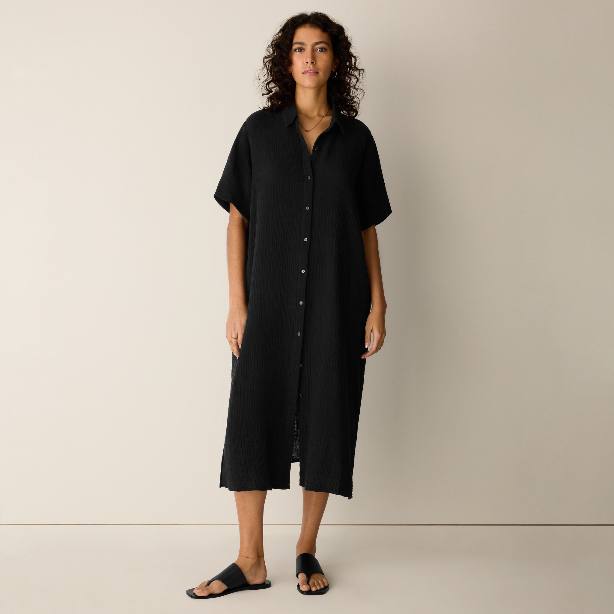 Organic Cotton Lofty Gauze Classic Collar Shirtdress from EILEEN FISHER - $198