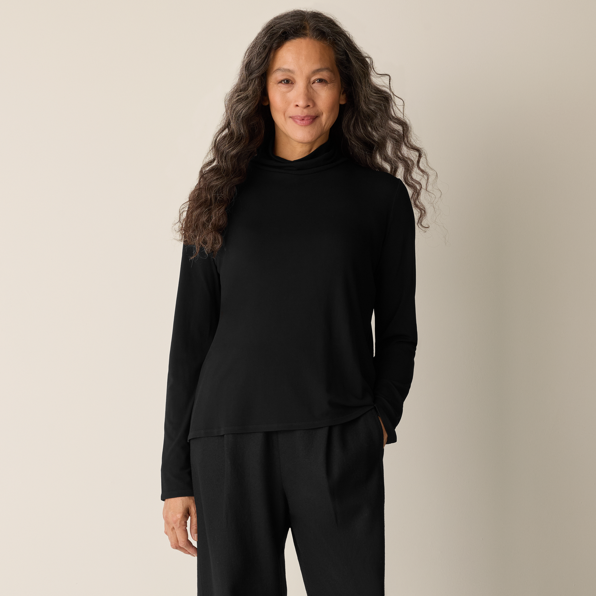 Stretch Silk Jersey Turtleneck Top