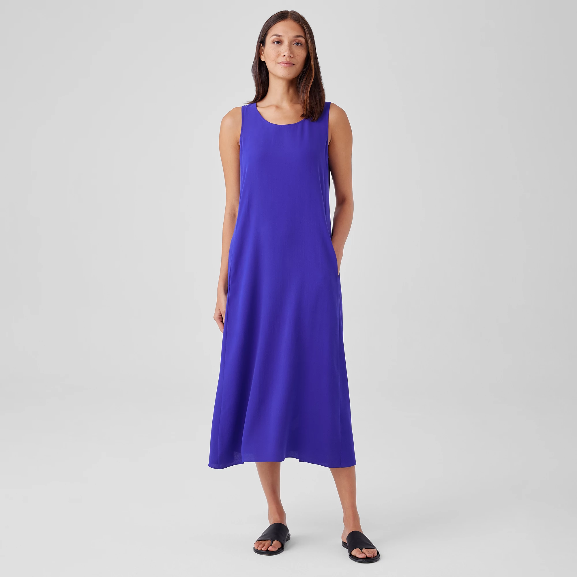 Silk Crepe Scoop Neck Dress EILEEN FISHER