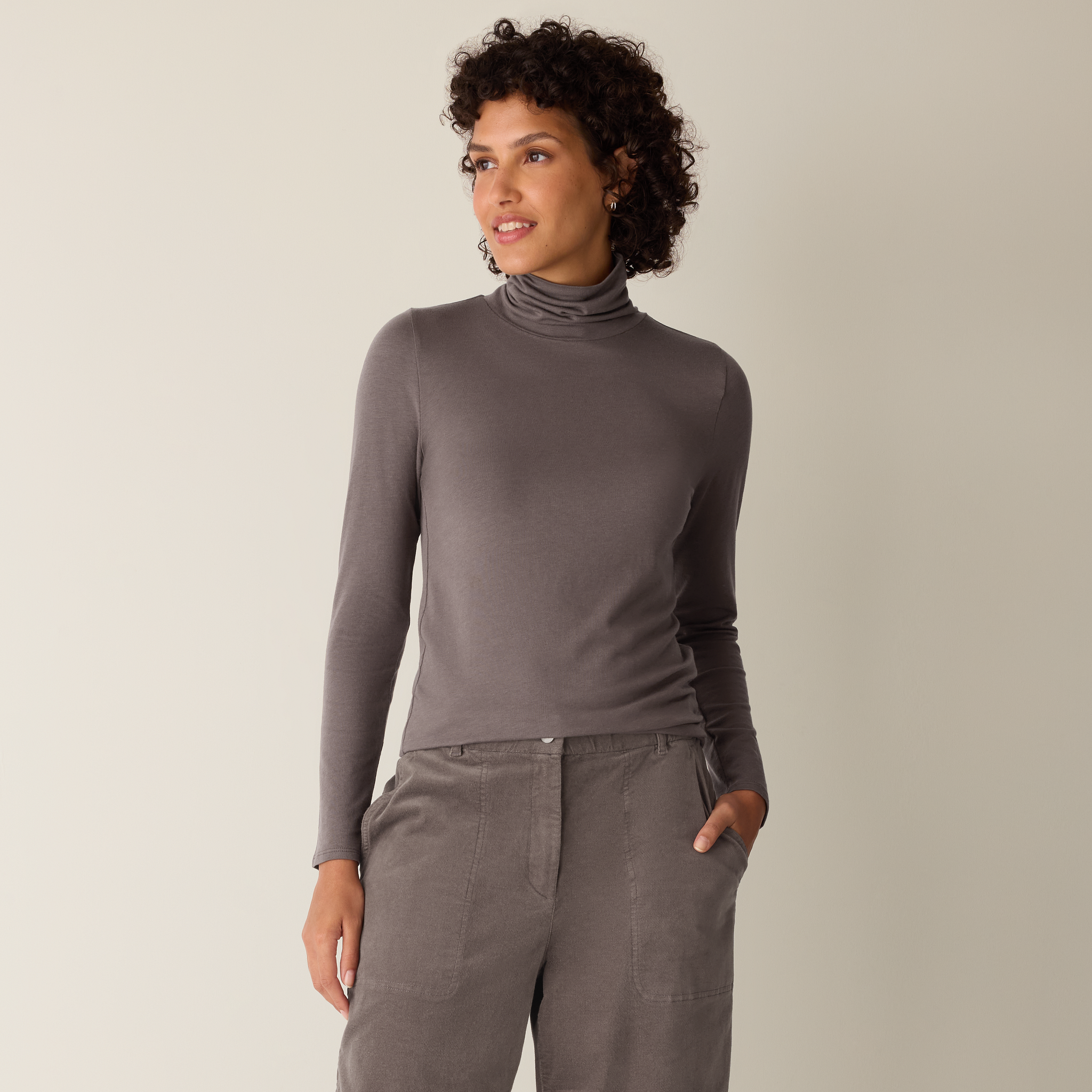 Sheer Cotton Blend Knit Turtleneck Top | EILEEN FISHER