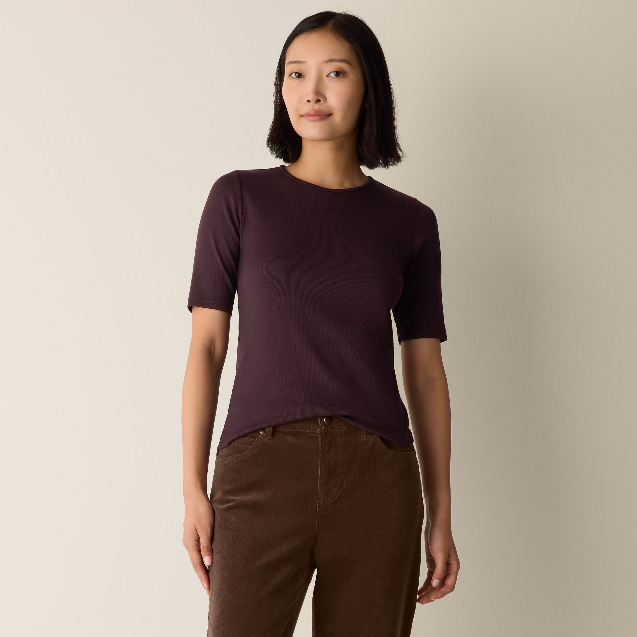 Organic Cotton Stretch Rib Crew Neck Tee