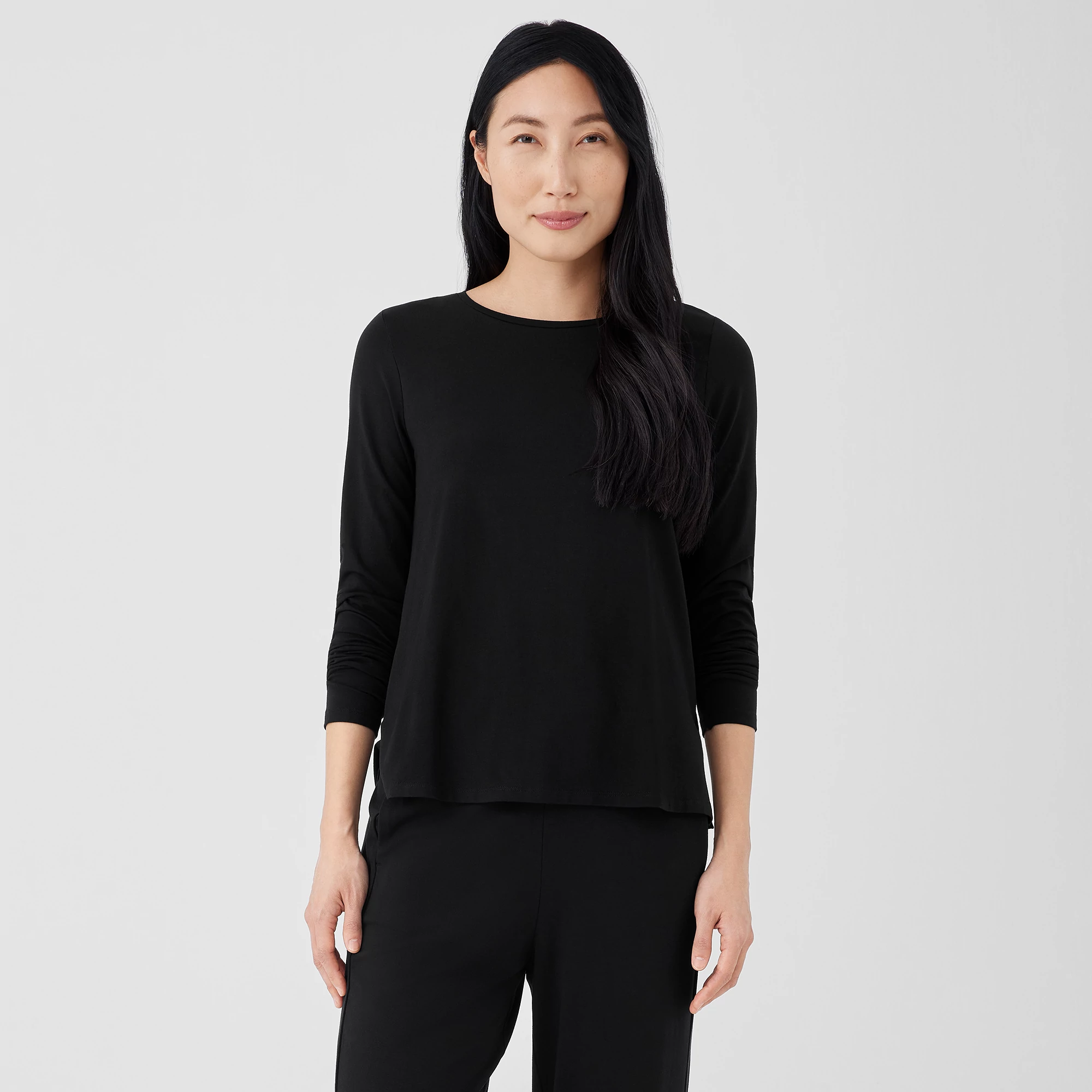 Stretch Jersey Knit Crew Neck Top | EILEEN FISHER