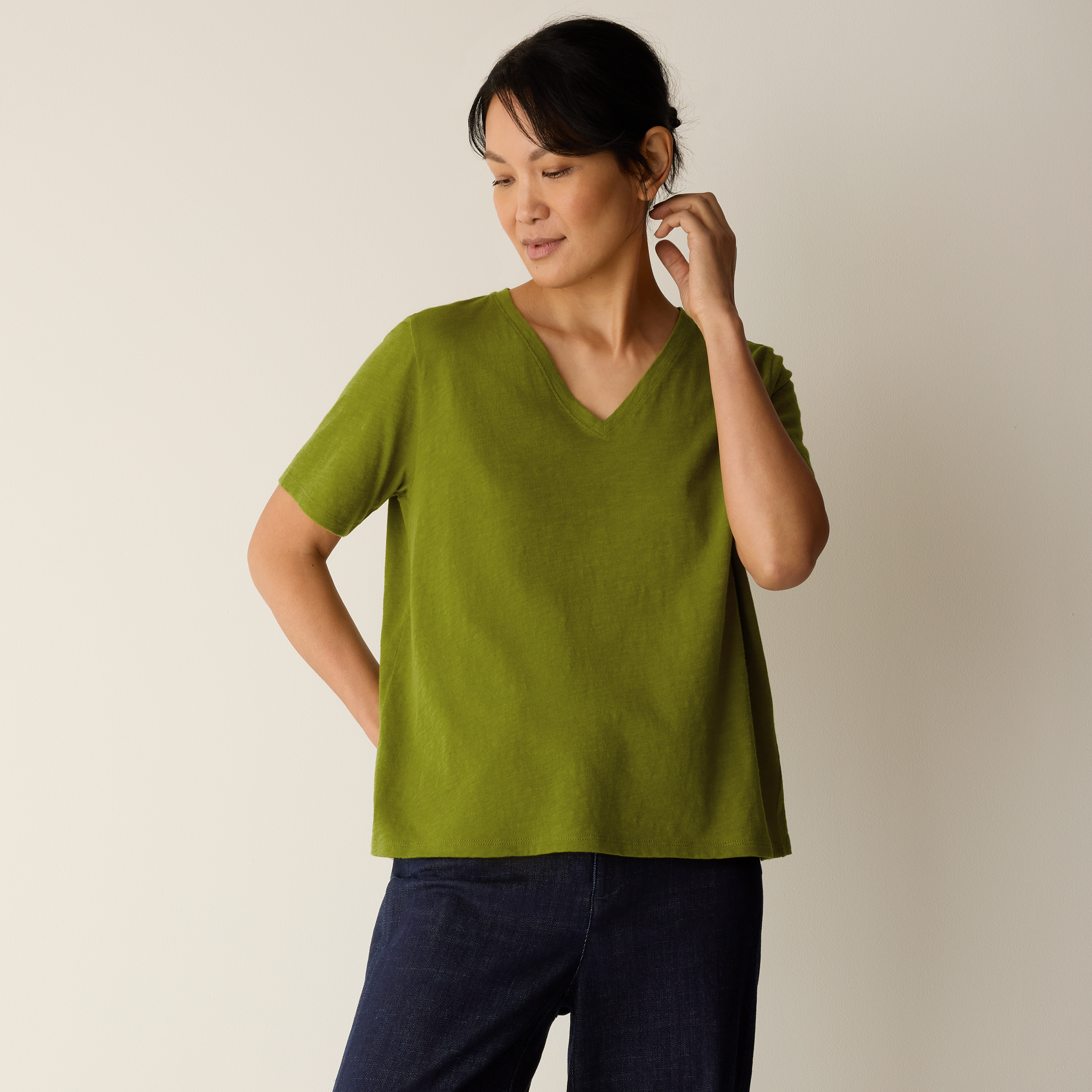 Organic Cotton Slubby Jersey V-Neck Tee from EILEEN FISHER - $78