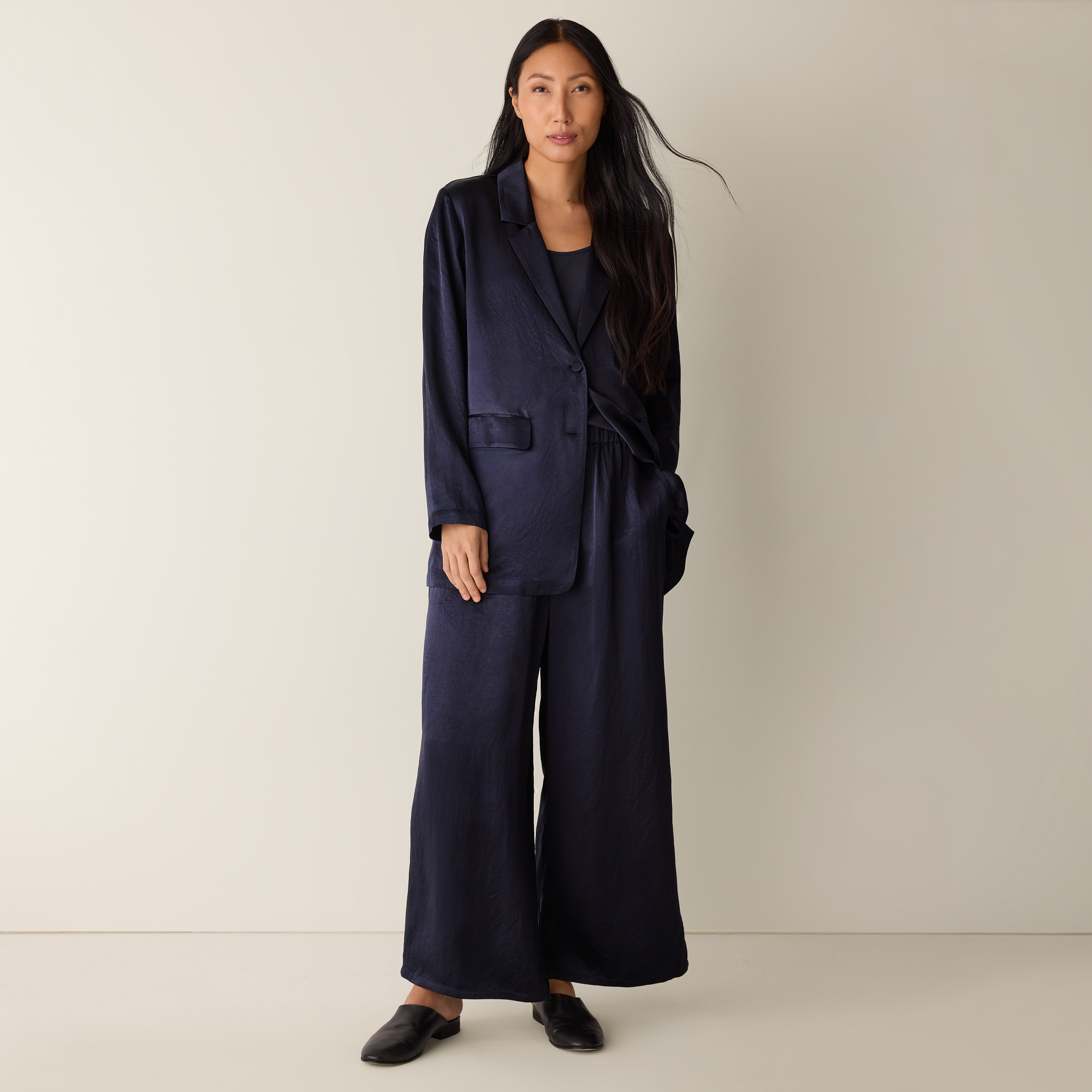 Textured Satin Long Blazer