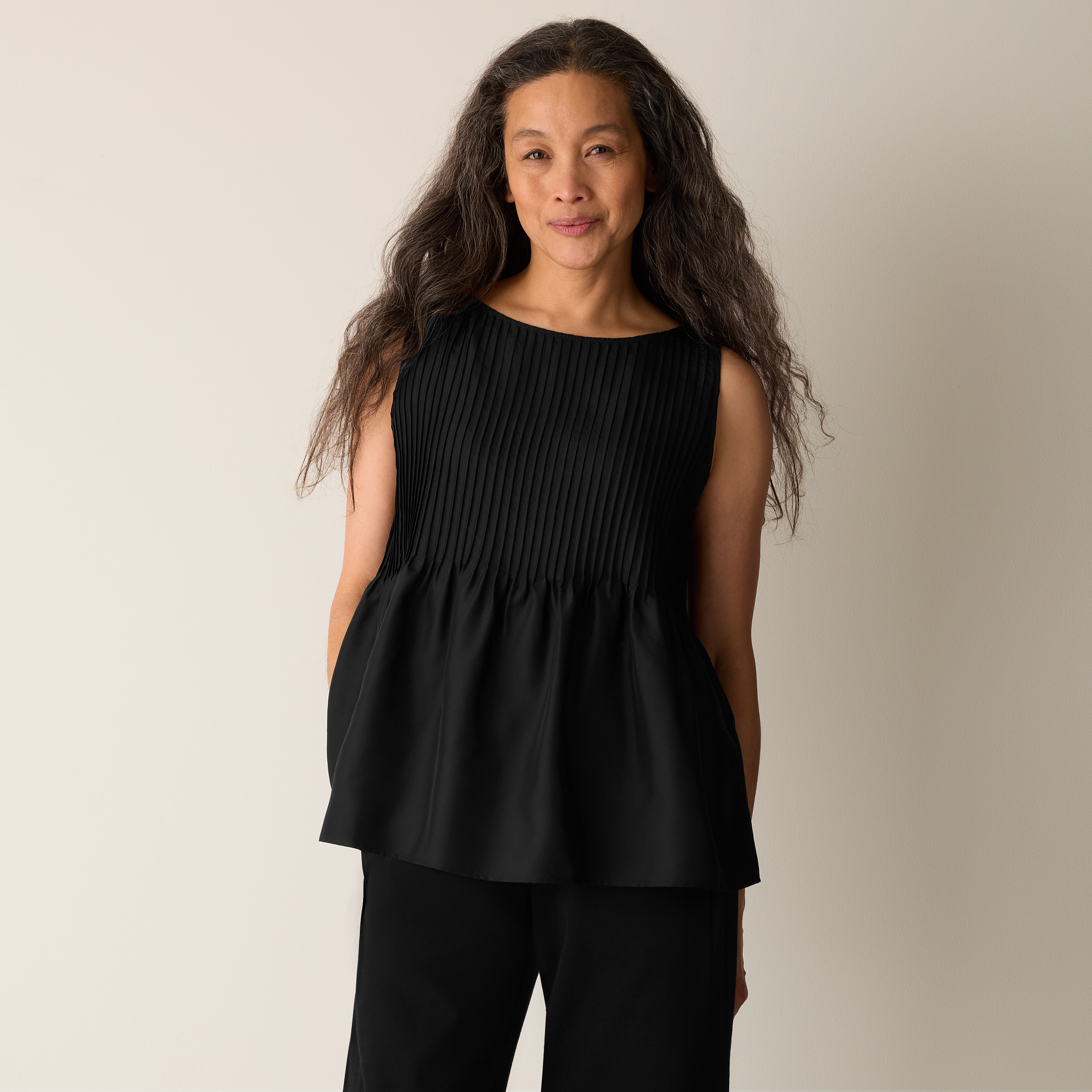 Pleated Silk Bateau Neck Tank from EILEEN FISHER - $228
