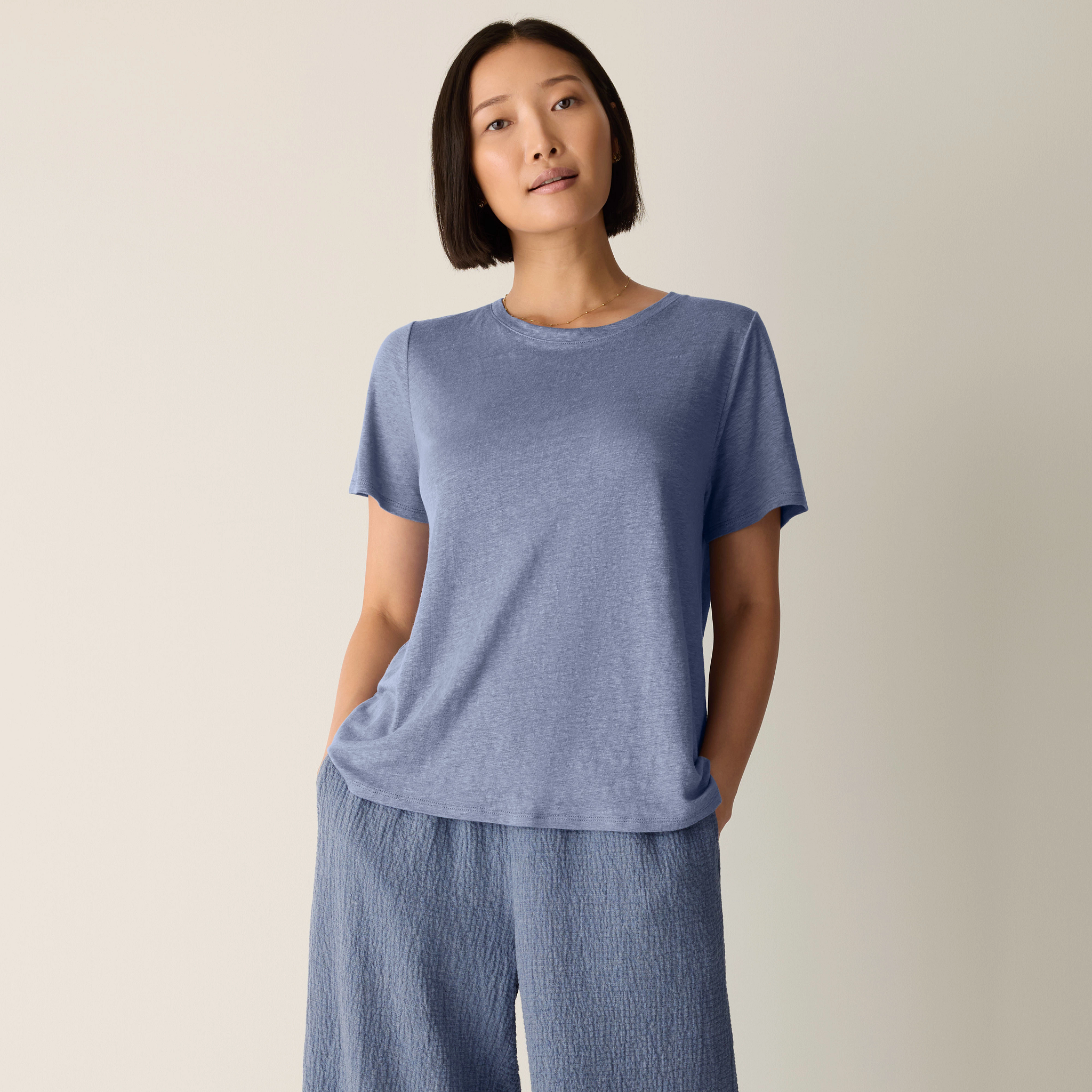 Organic Linen Jersey Crew Neck Tee from EILEEN FISHER - $128