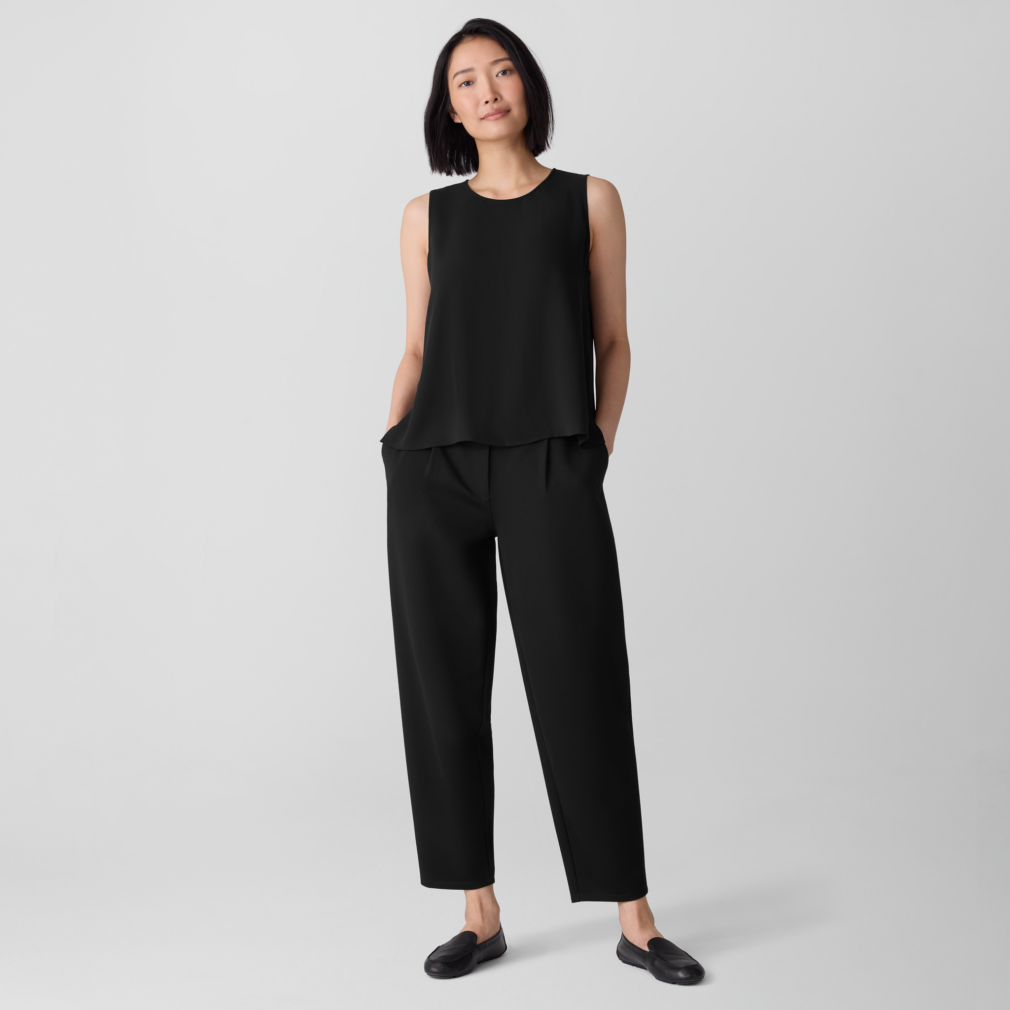 Silk Georgette Crepe Round Neck Tank