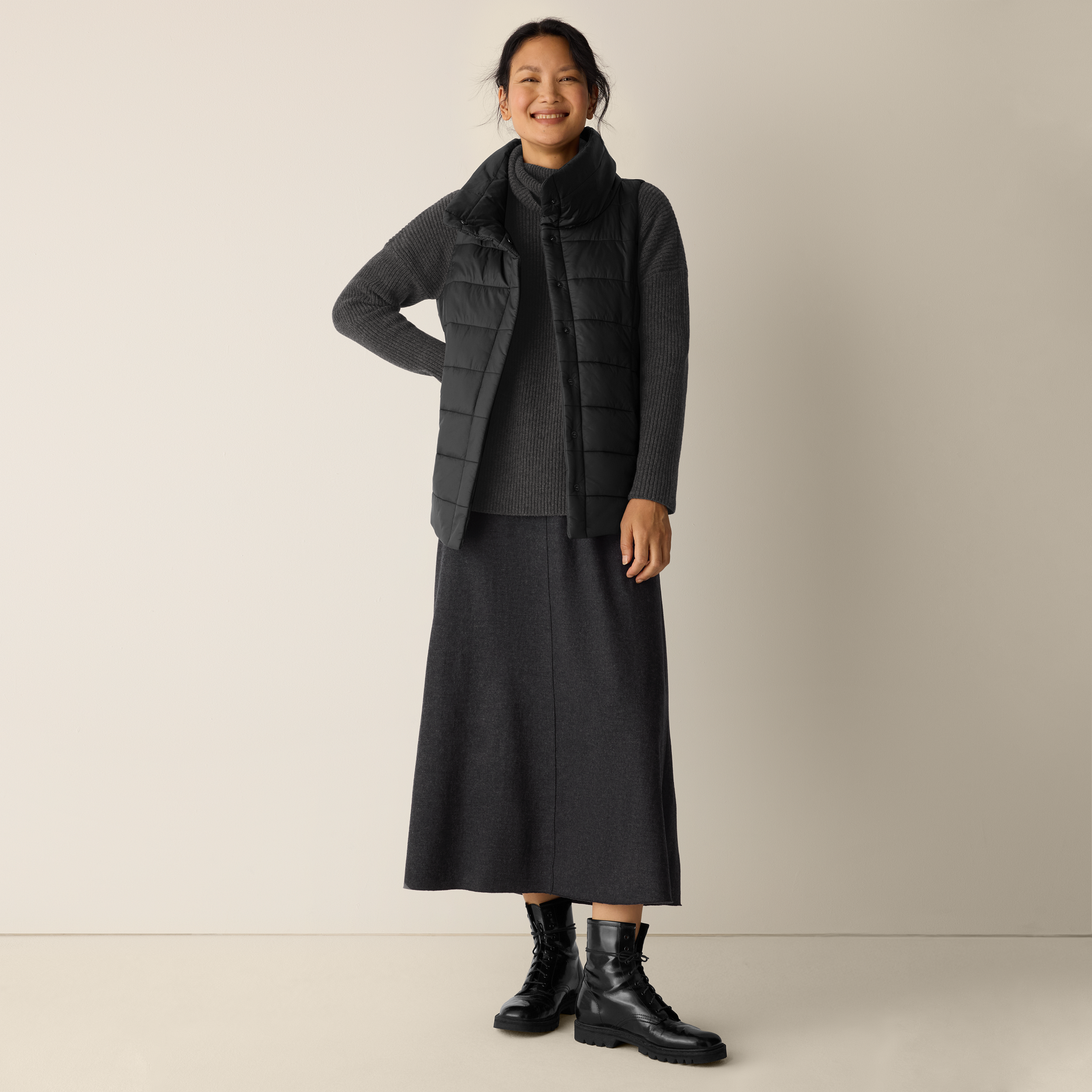 Eggshell Recycled Nylon Stand Collar Vest