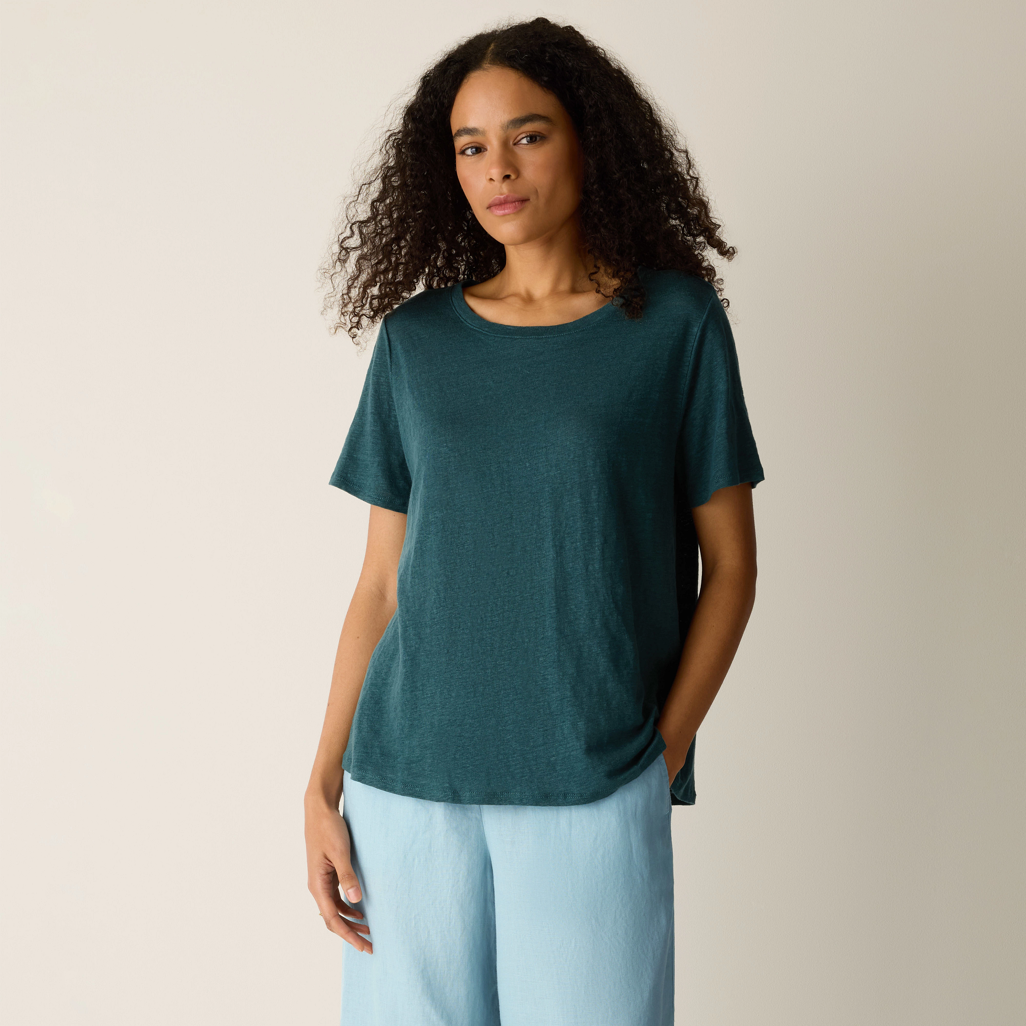Organic Linen Jersey Crew Neck Tee from EILEEN FISHER - $128