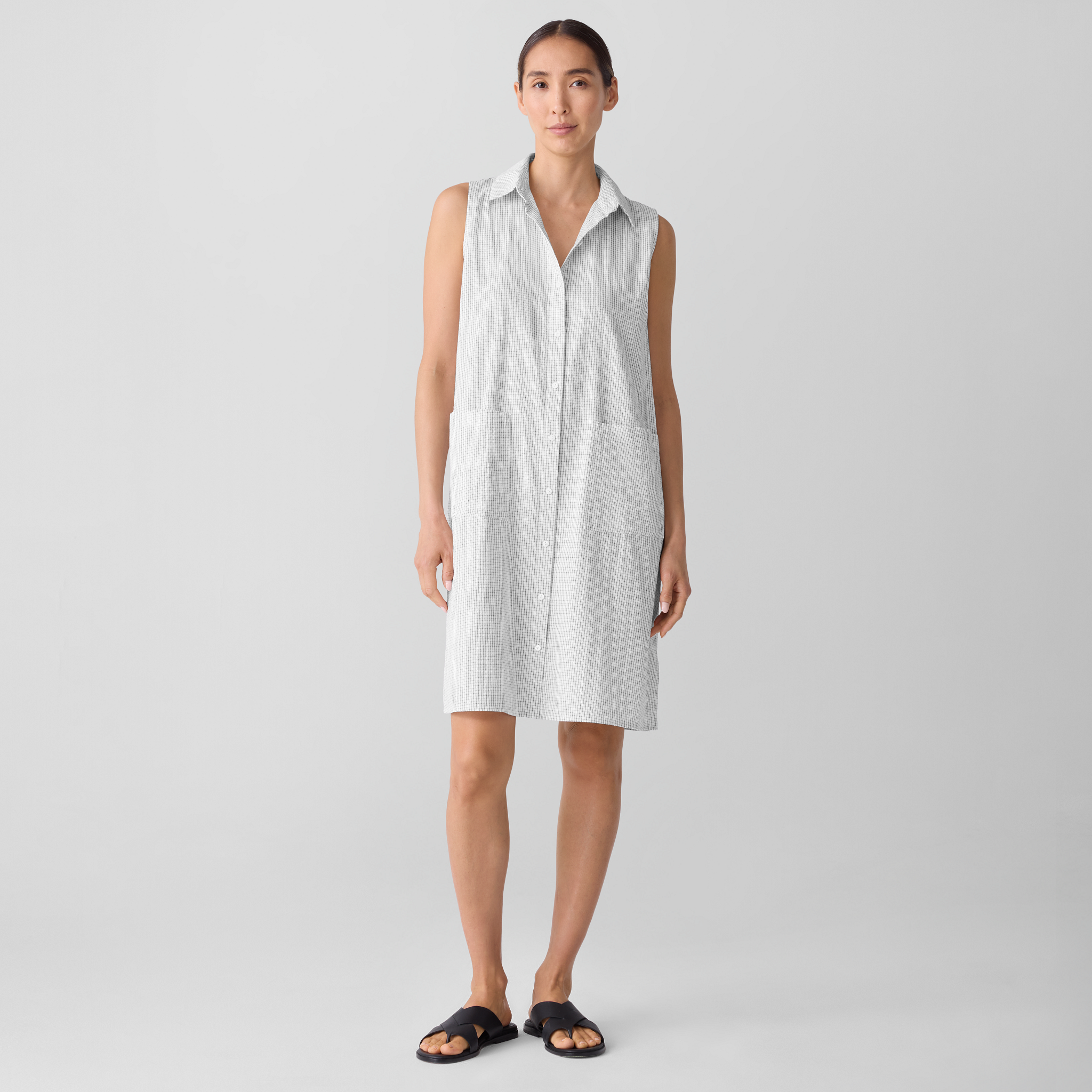 Organic Cotton Ripple Sleeveless Shirtdress
