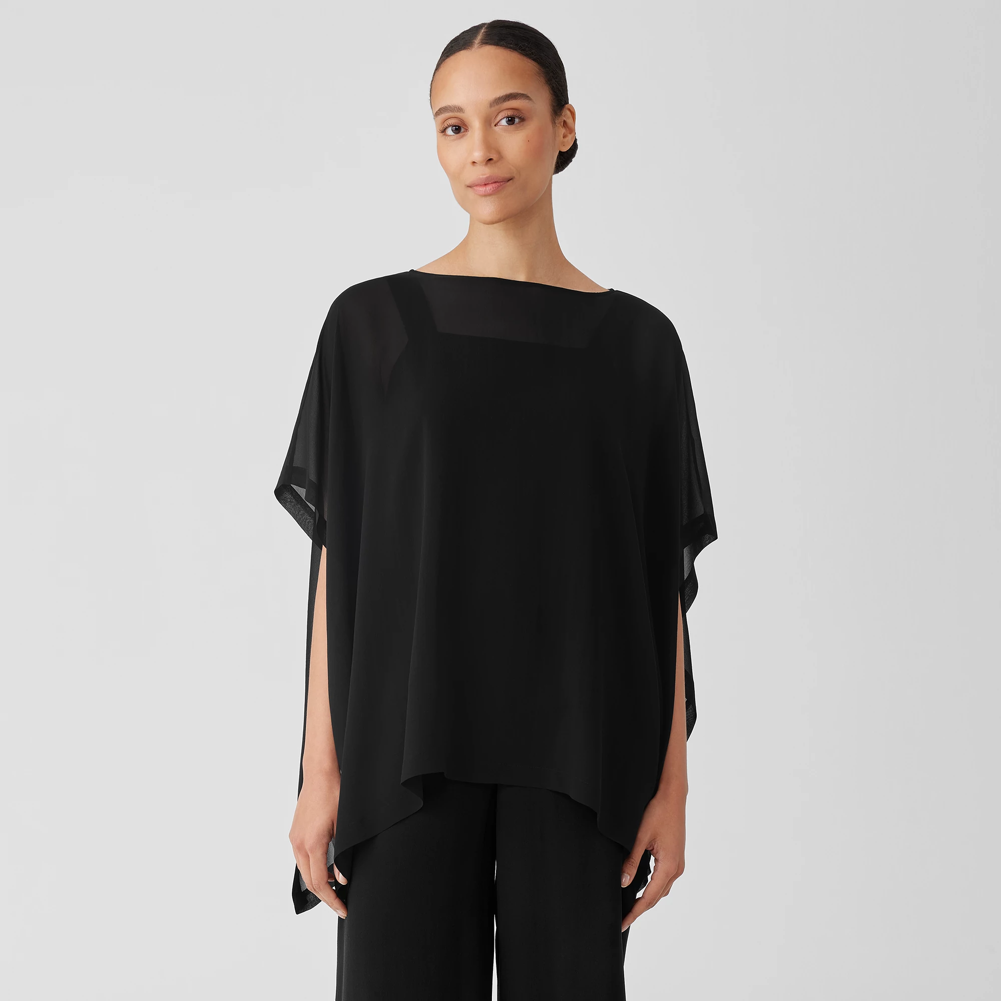 Sheer Silk Georgette Long Poncho | EILEEN FISHER