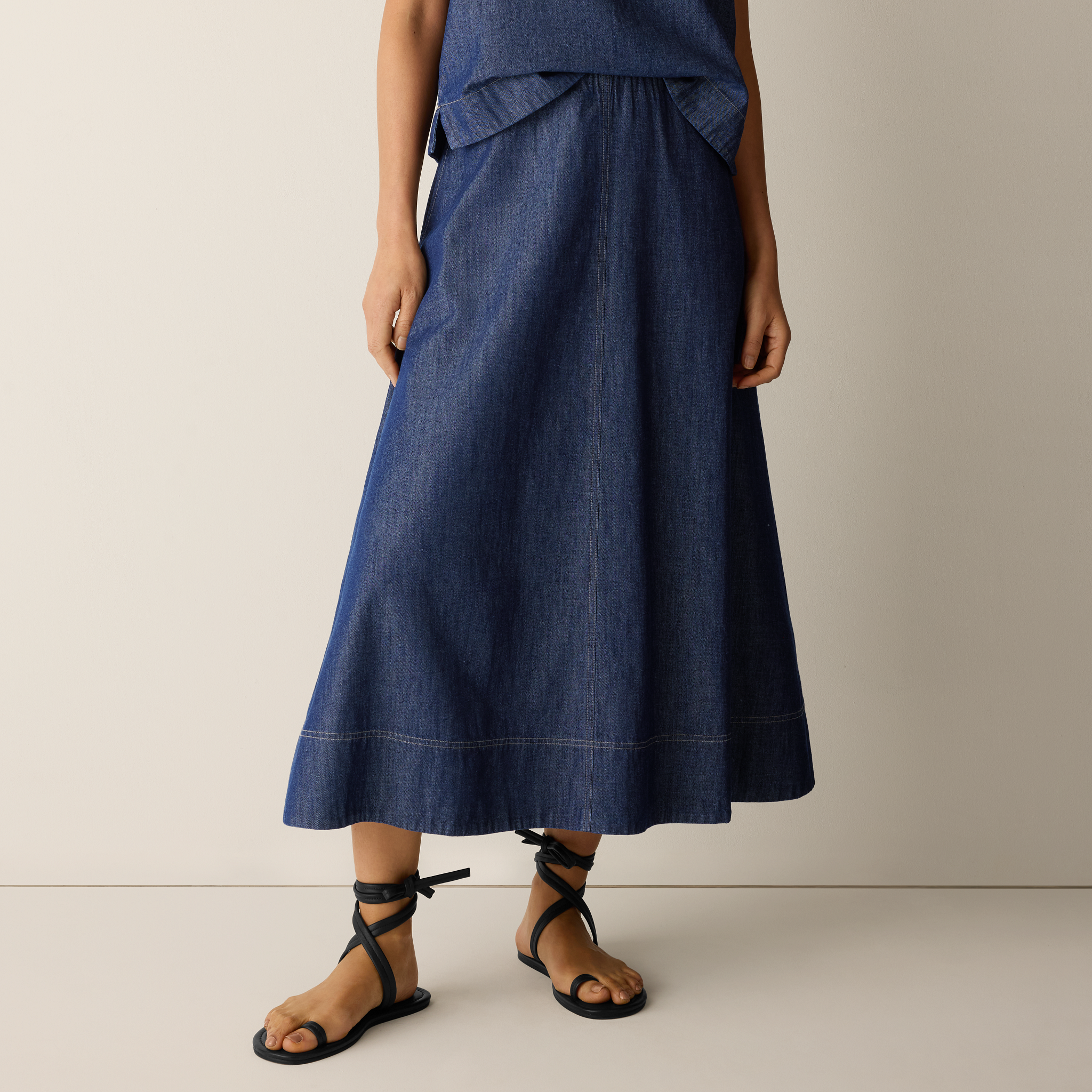 Lightweight Organic Cotton Denim Half-Circle Skirt from EILEEN FISHER - $178