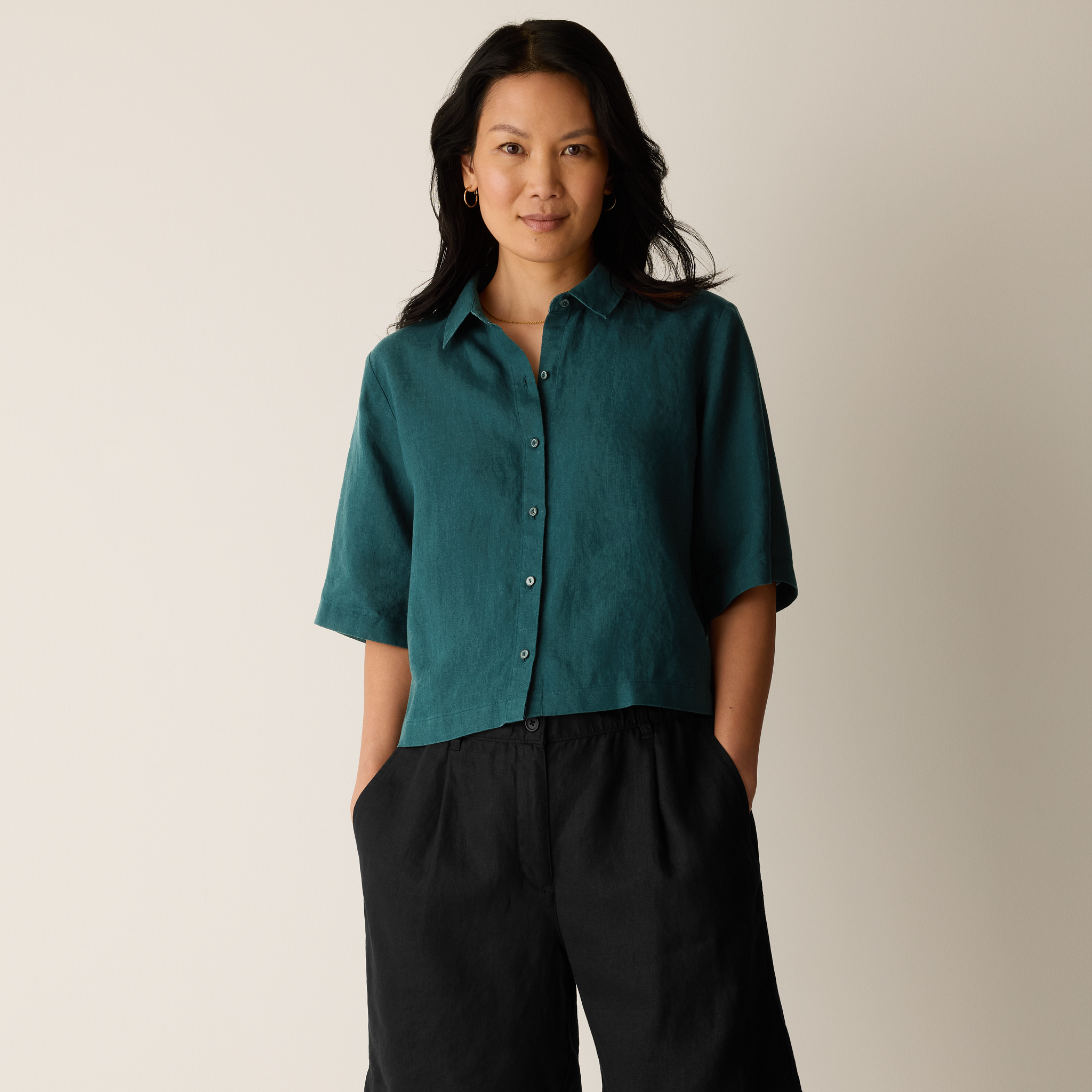 Organic Handkerchief Linen Elbow-Sleeve Shirt from EILEEN FISHER - $158