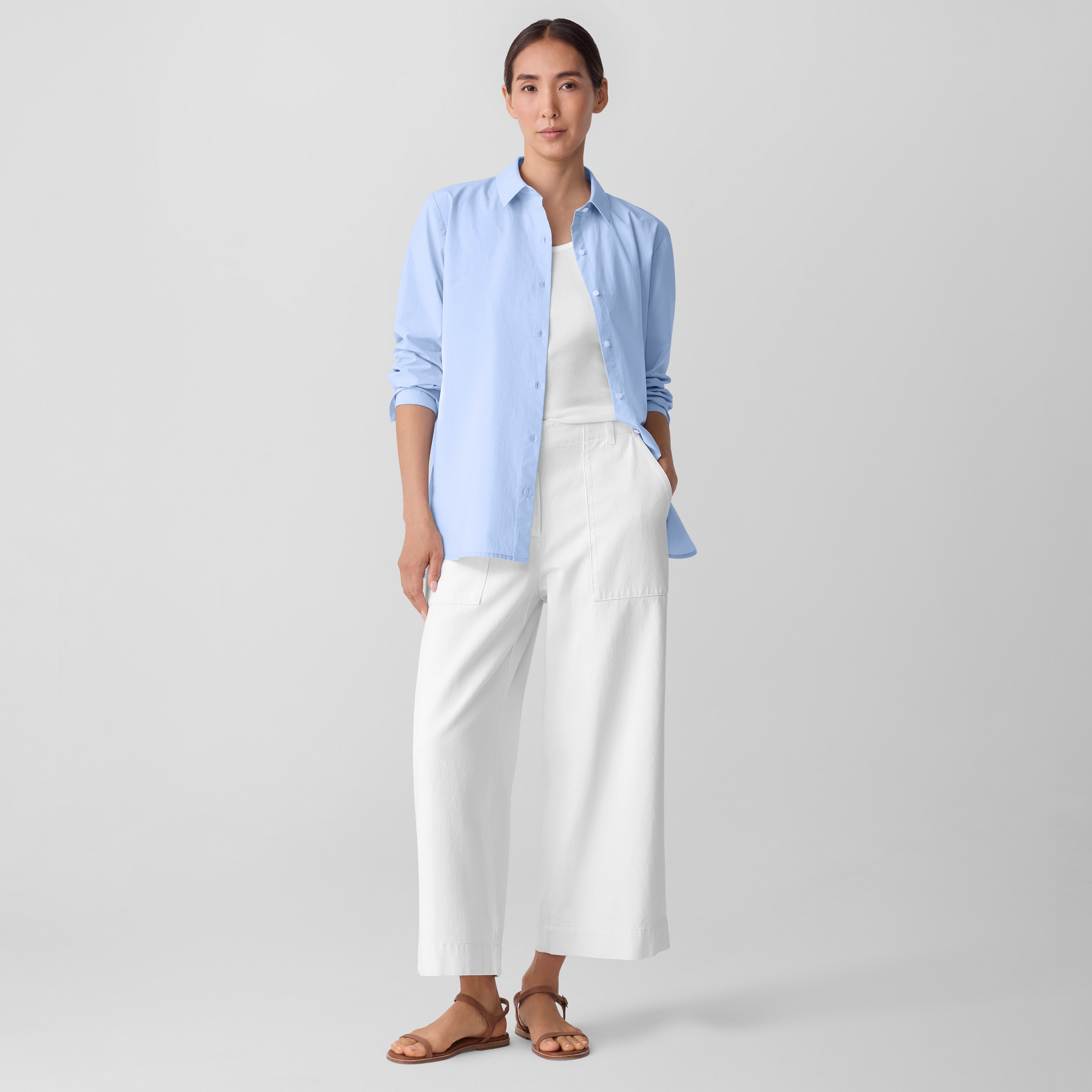 Garment-Dyed Utility Cotton Wide-Leg Pant from EILEEN FISHER - $135.20