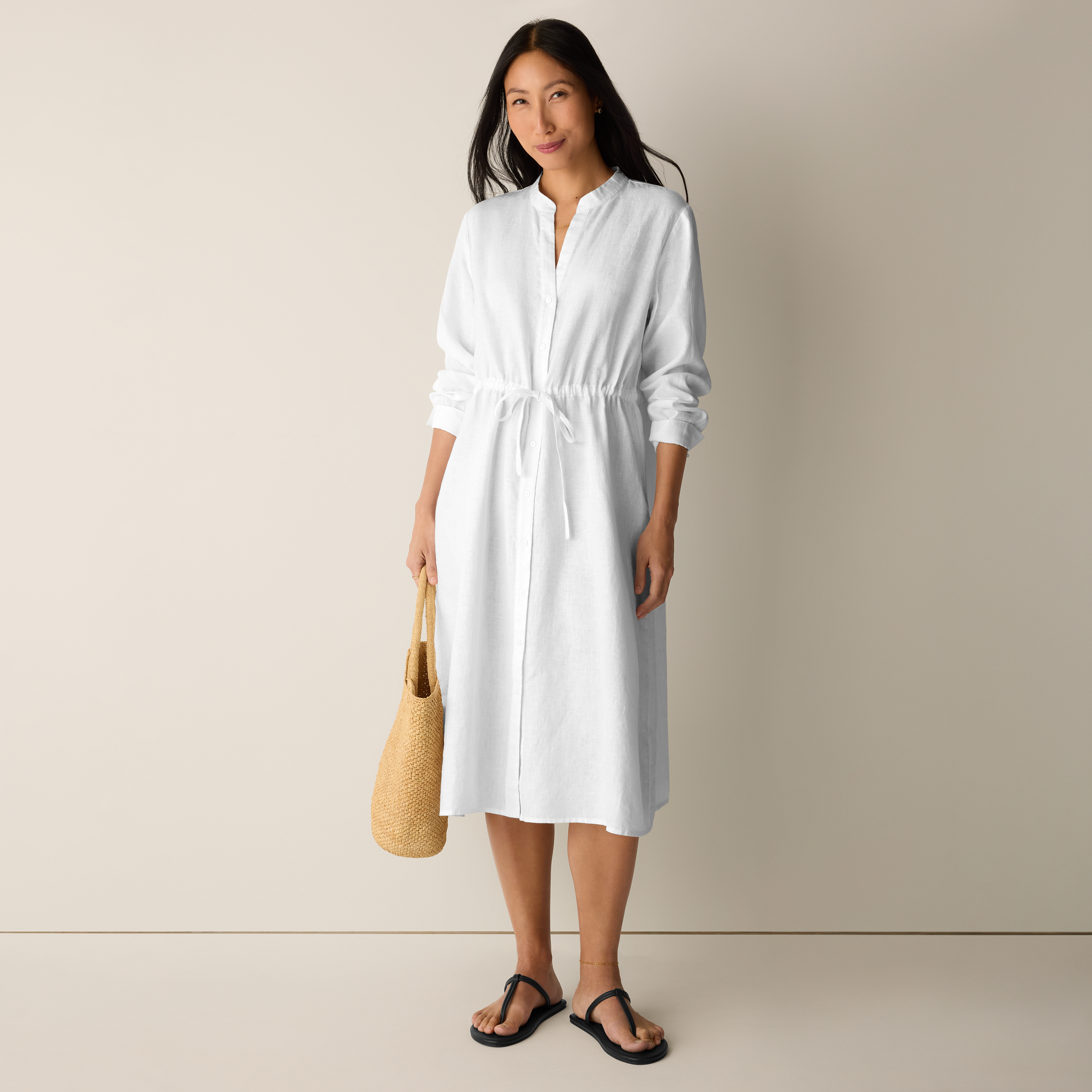 Organic Linen Band Collar Shirtdress from EILEEN FISHER - $258