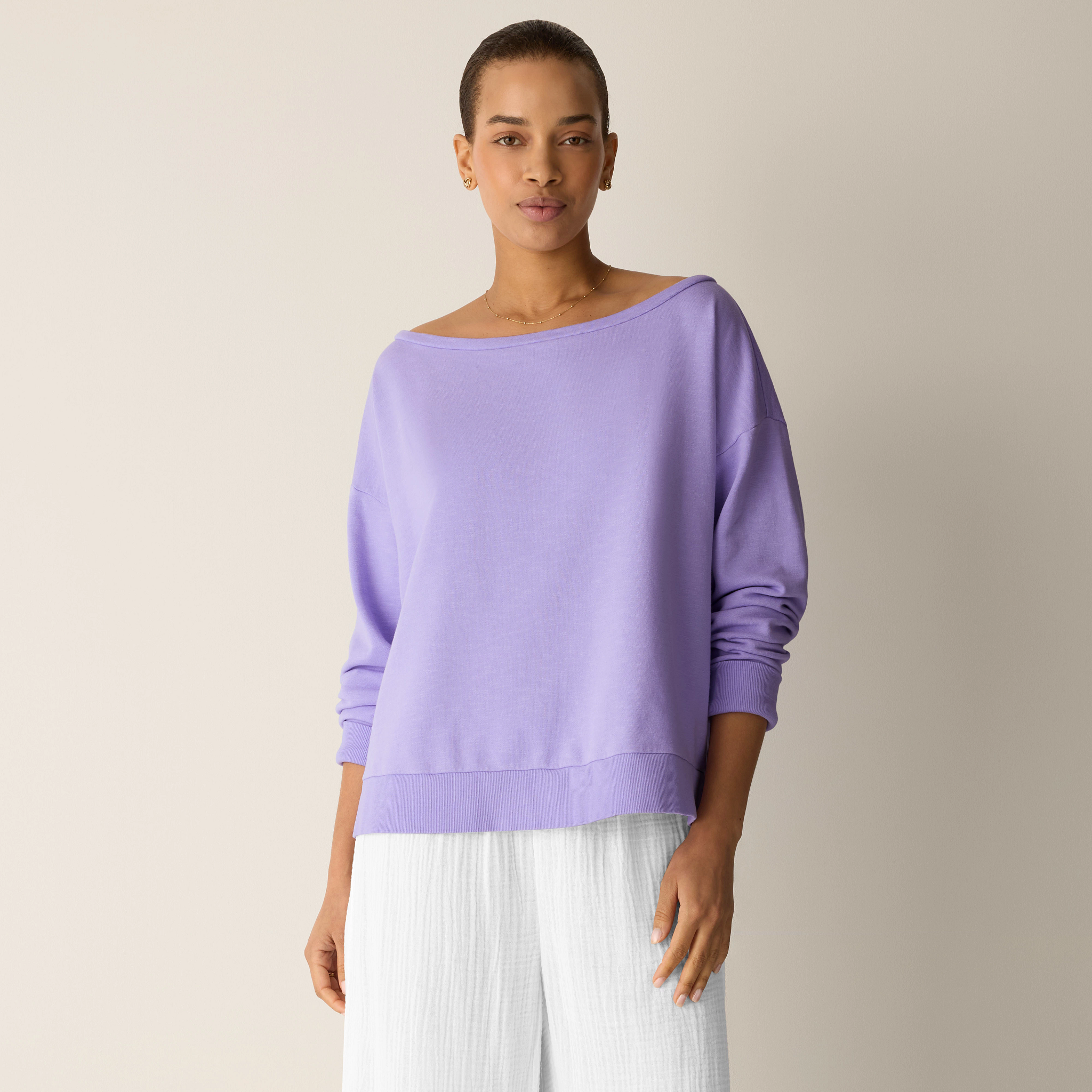 Garment-Dyed Organic Cotton Terry Bateau Neck Top from EILEEN FISHER - $168