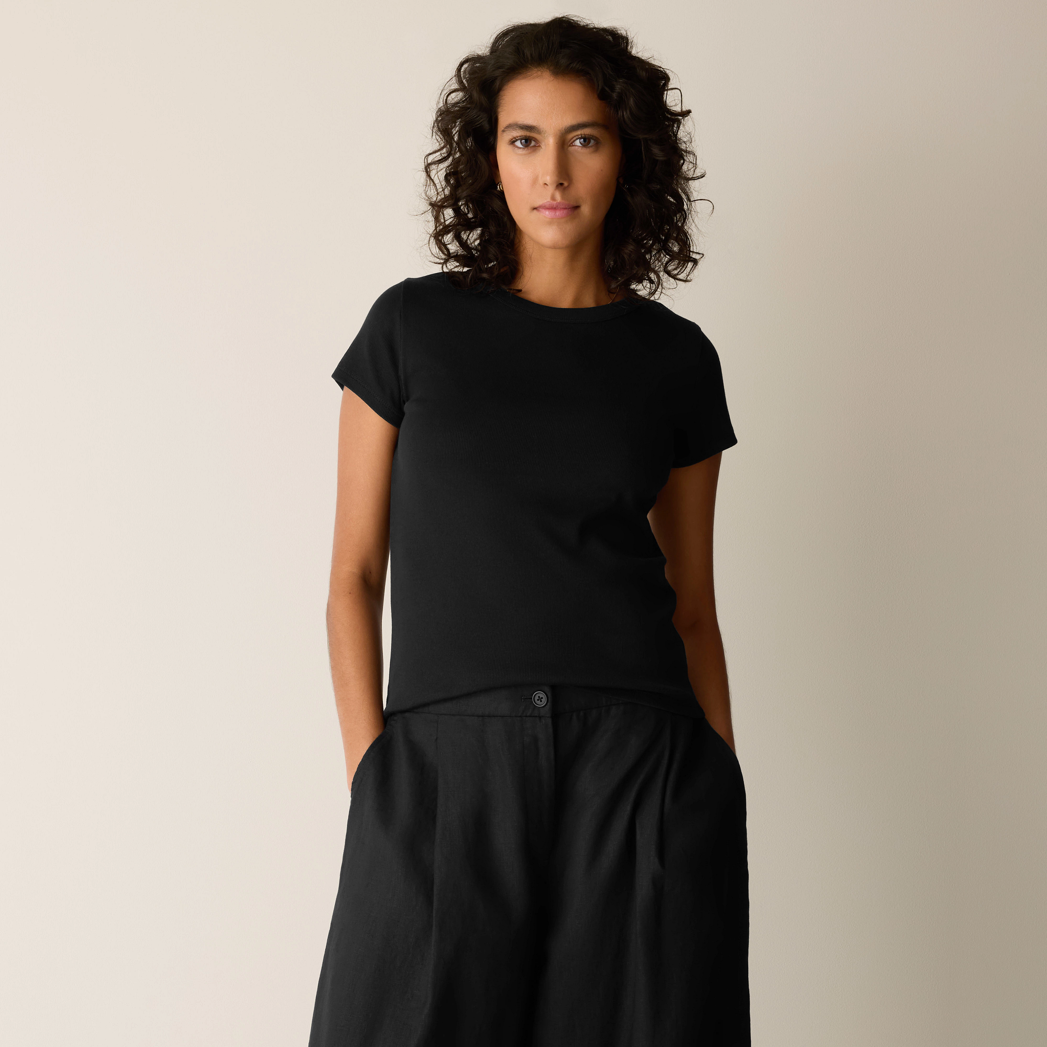 Organic Cotton Stretch Rib Crew Neck Tee | EILEEN FISHER
