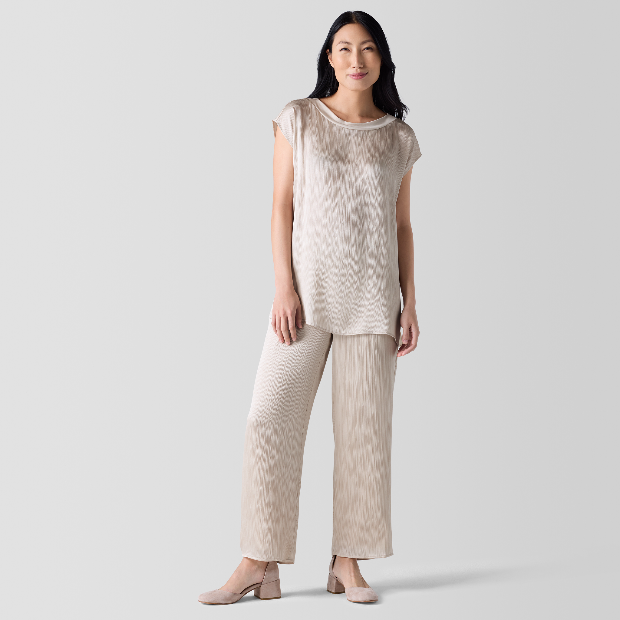 Striated Silk Satin Straight Pant | EILEEN FISHER
