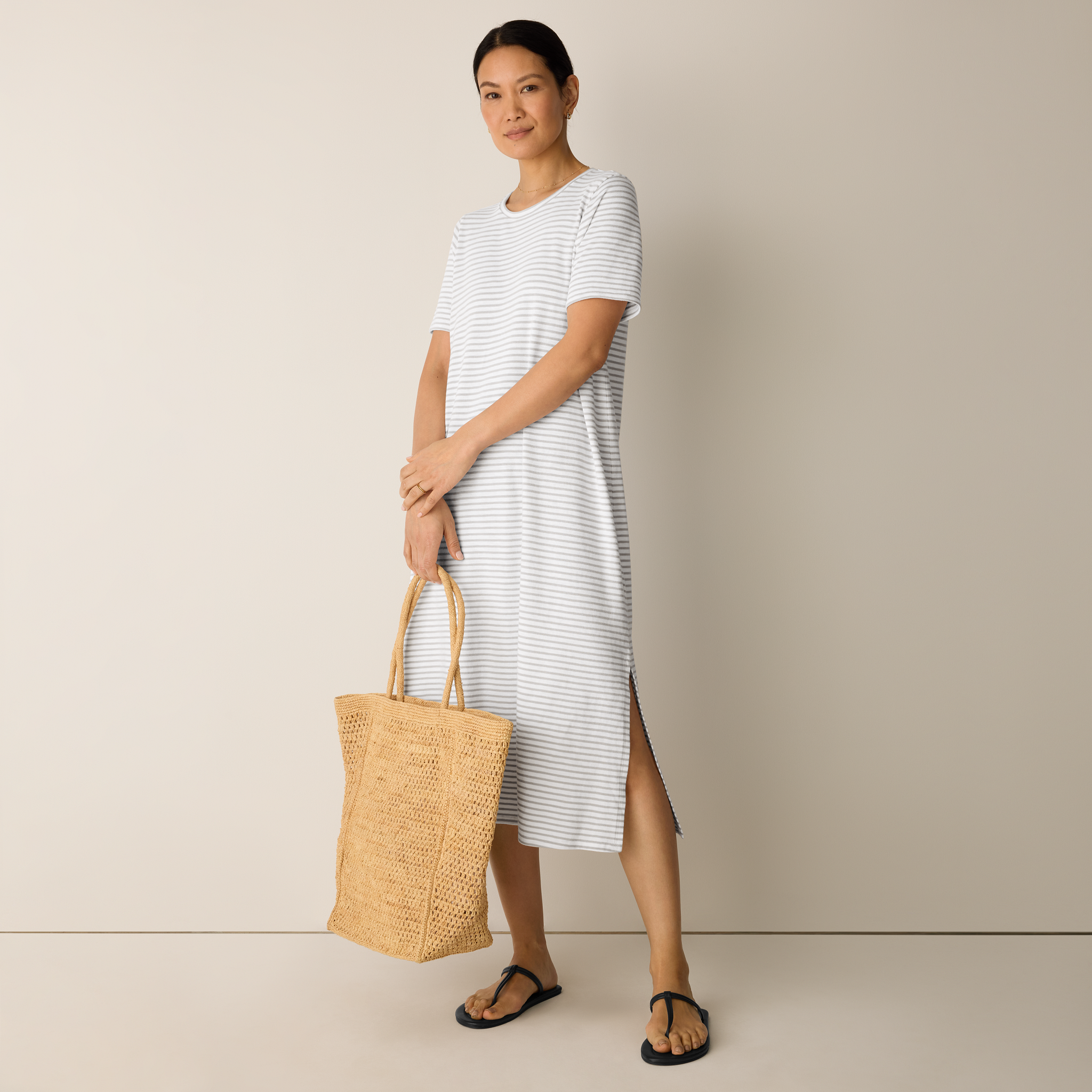 Striped Organic Cotton Slub Tee Dress from EILEEN FISHER - $198