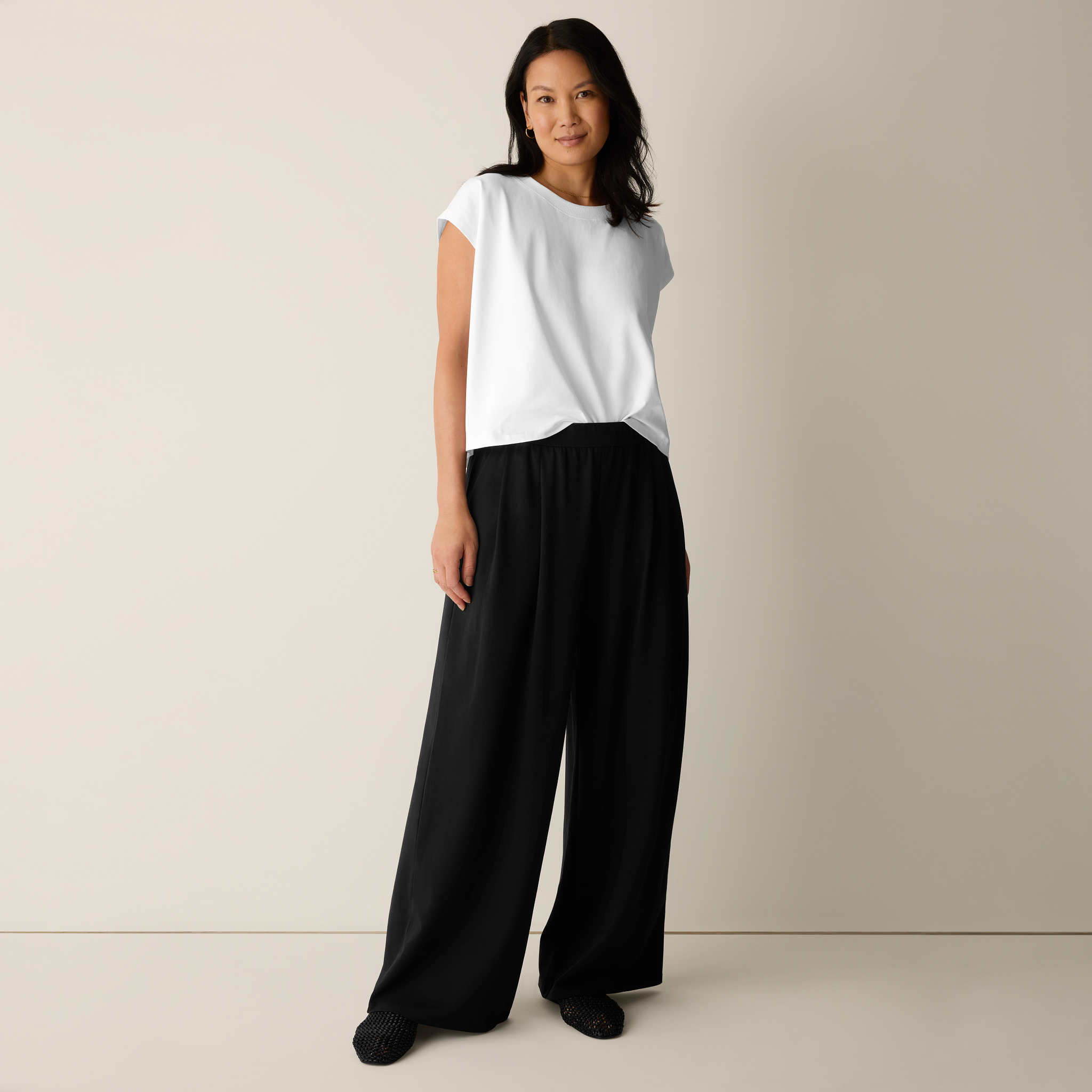 Pima Cotton Stretch Jersey Full-Length Wide Pant