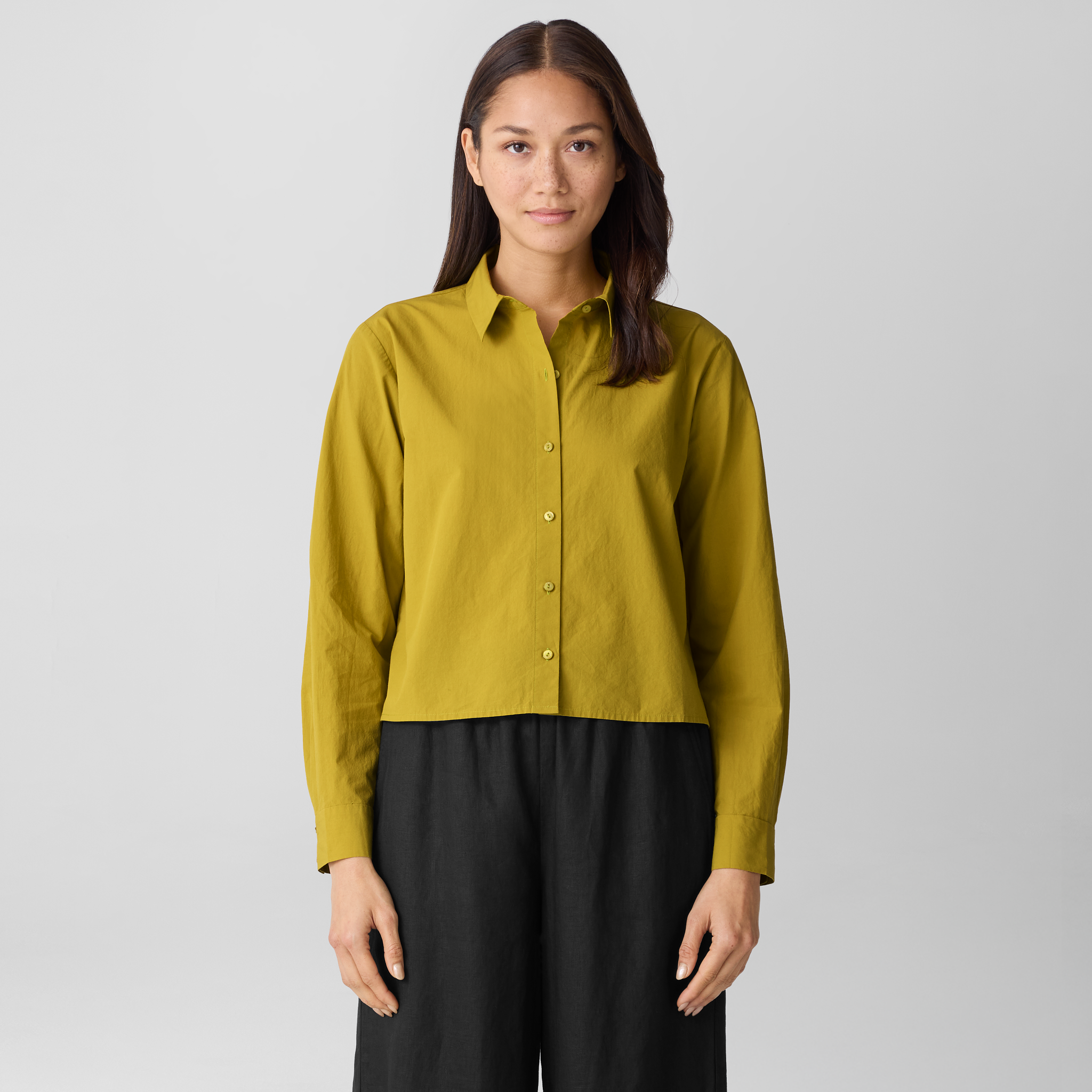 Washed Organic Cotton Poplin Classic Collar Short Shirt from EILEEN FISHER - $103.20
