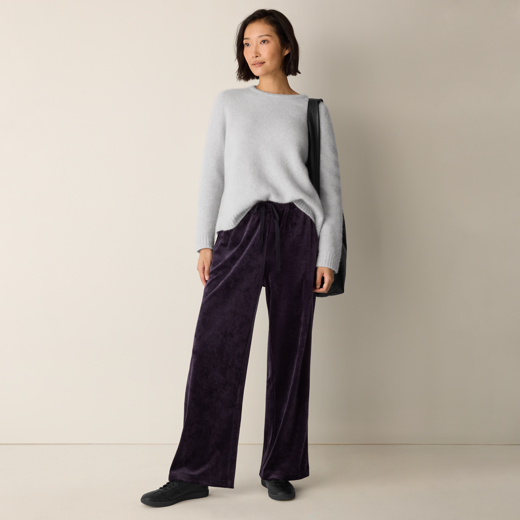 Cozy Velour Knit Wide-Leg Pant