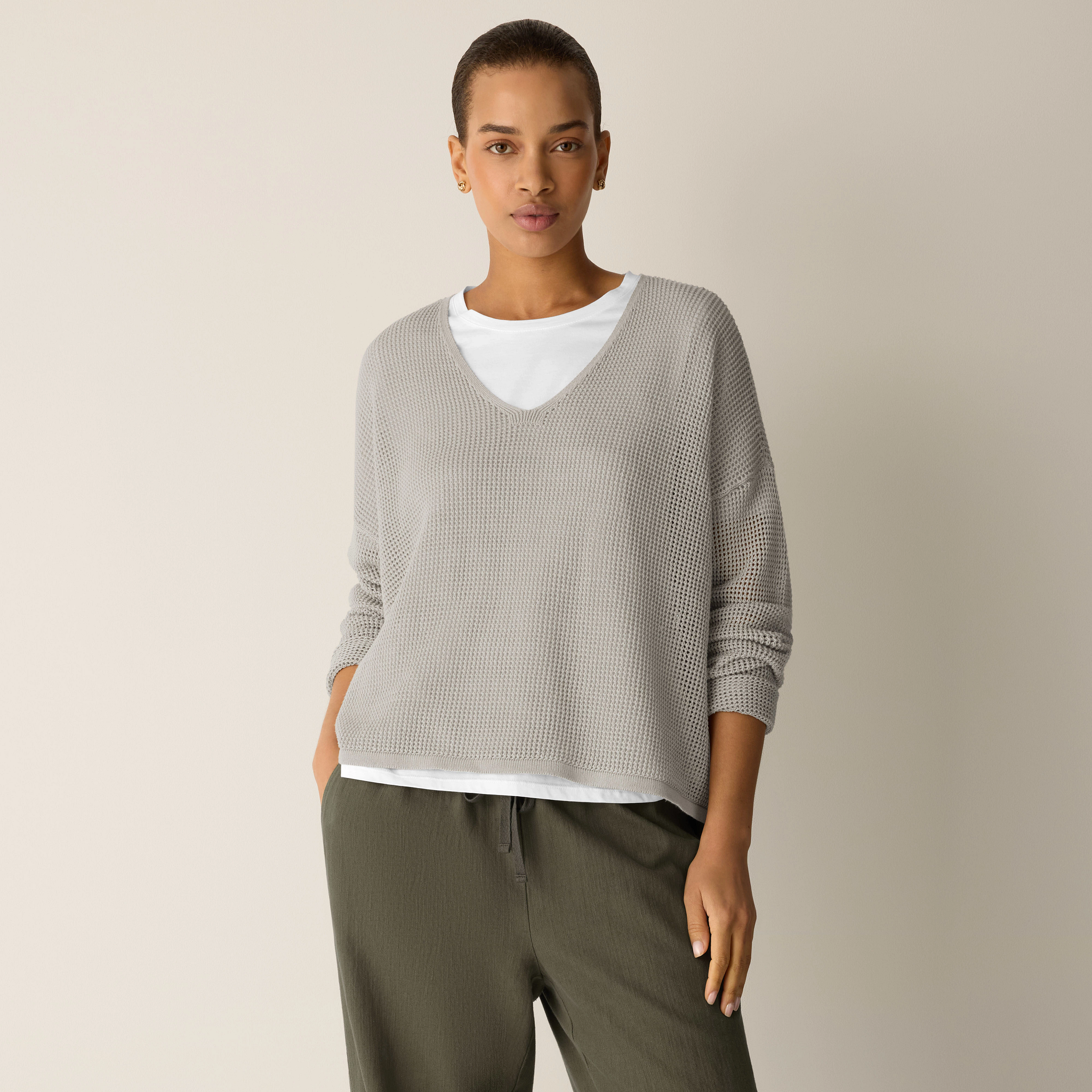 Organic Linen Cotton V-Neck Box-Top from EILEEN FISHER - $268