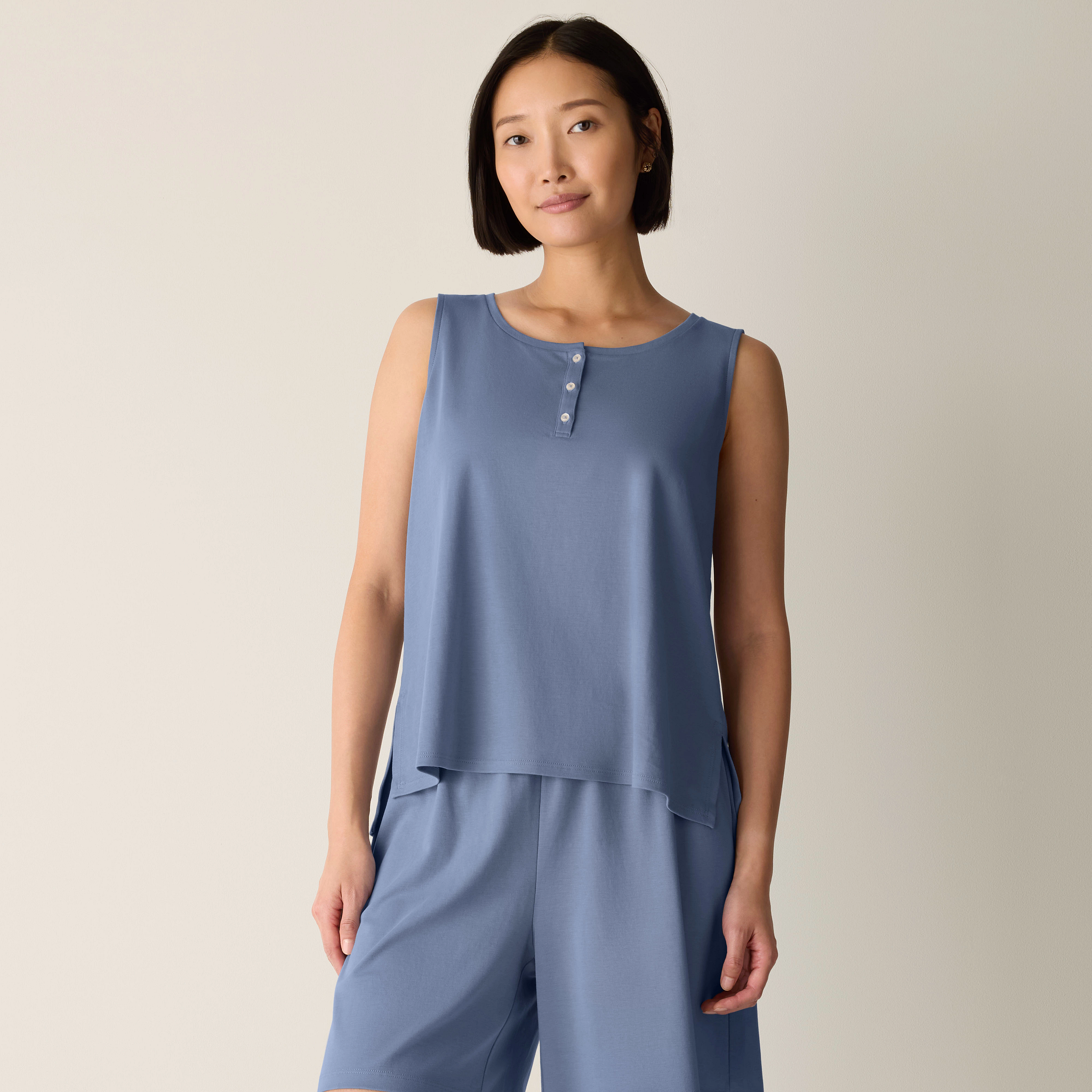 Organic Cotton Interlock Henley Sleep Tank