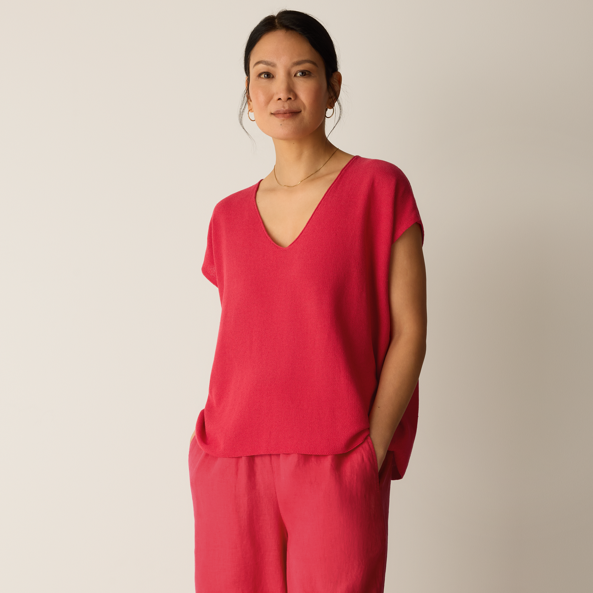 Organic Linen Cotton V-Neck Top
