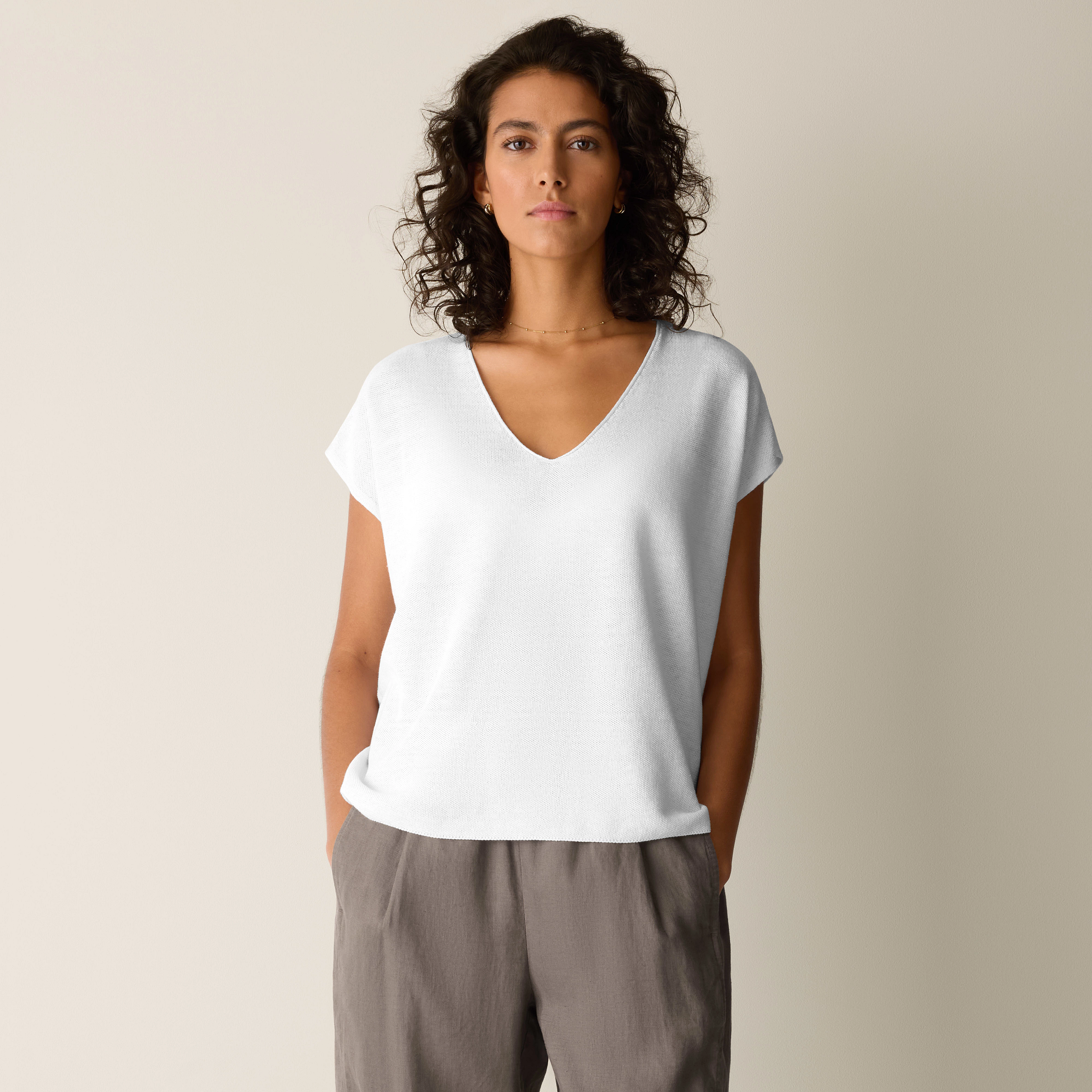 Organic Linen Cotton V-Neck Top from EILEEN FISHER - $188