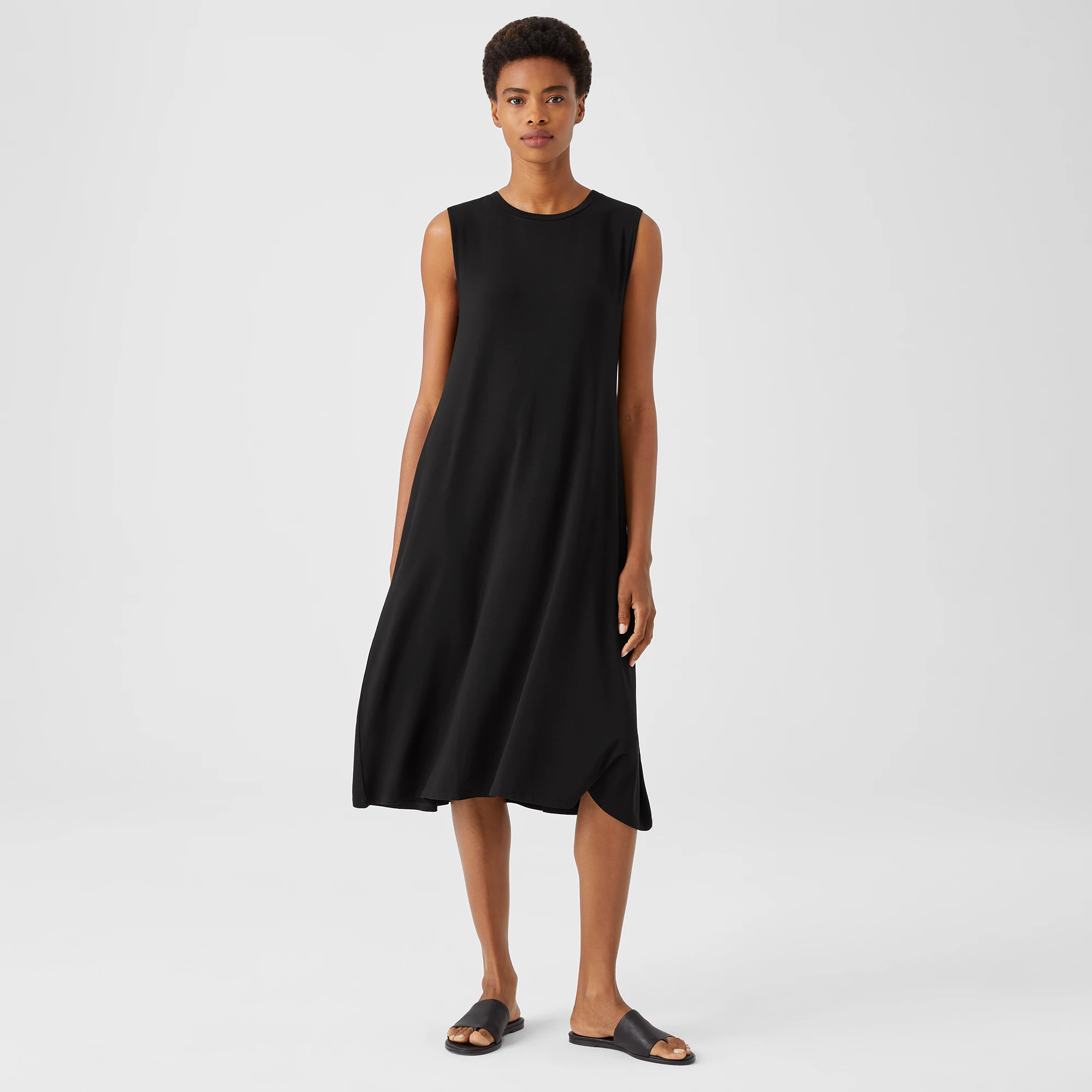 EILEEN FISHER Womens Black Stretch Pocketed Hooded Drawstring Sleeveless Above The Knee Shirt Dress main image 0