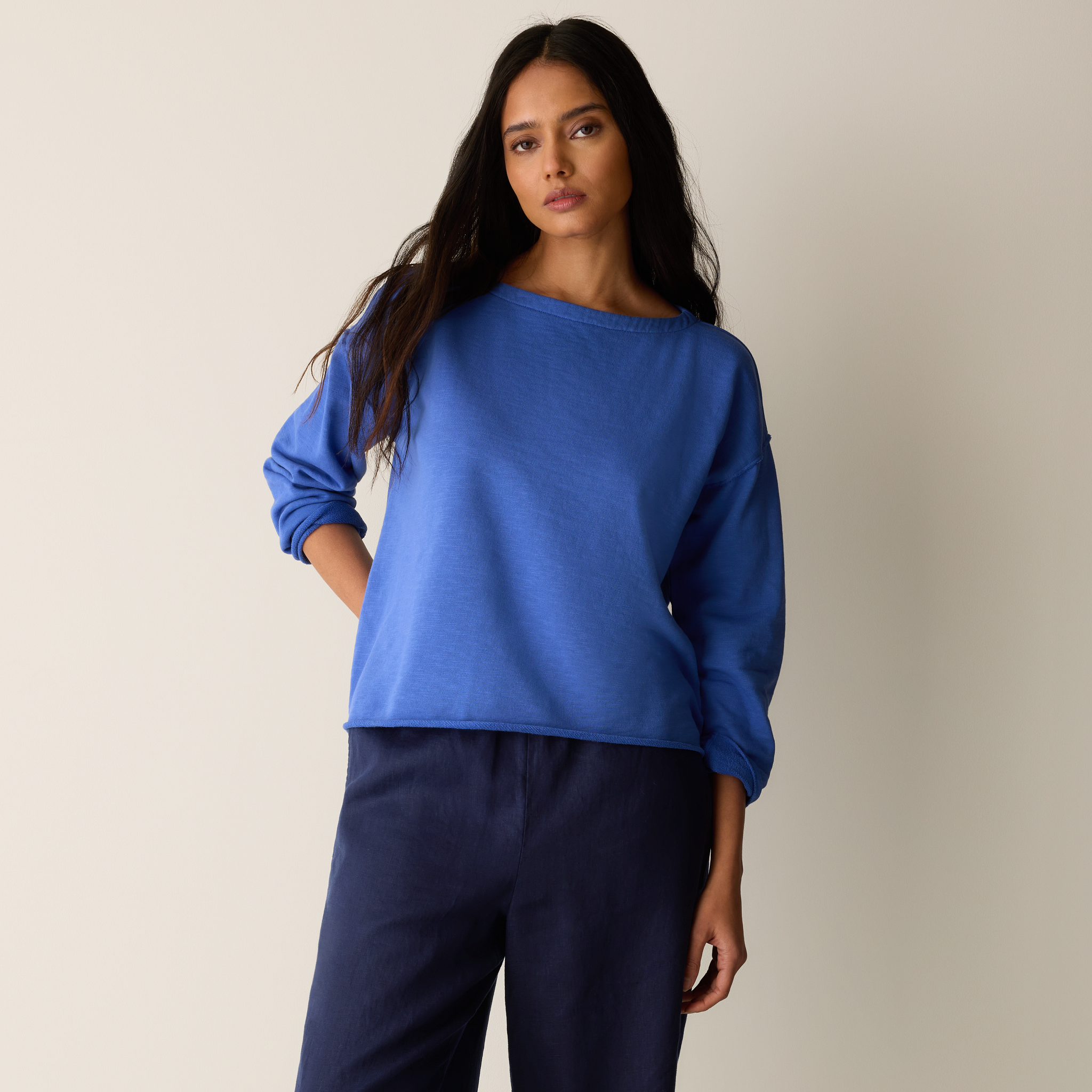 Garment-Dyed Organic Cotton Terry Bateau Neck Box-Top from EILEEN FISHER - $168