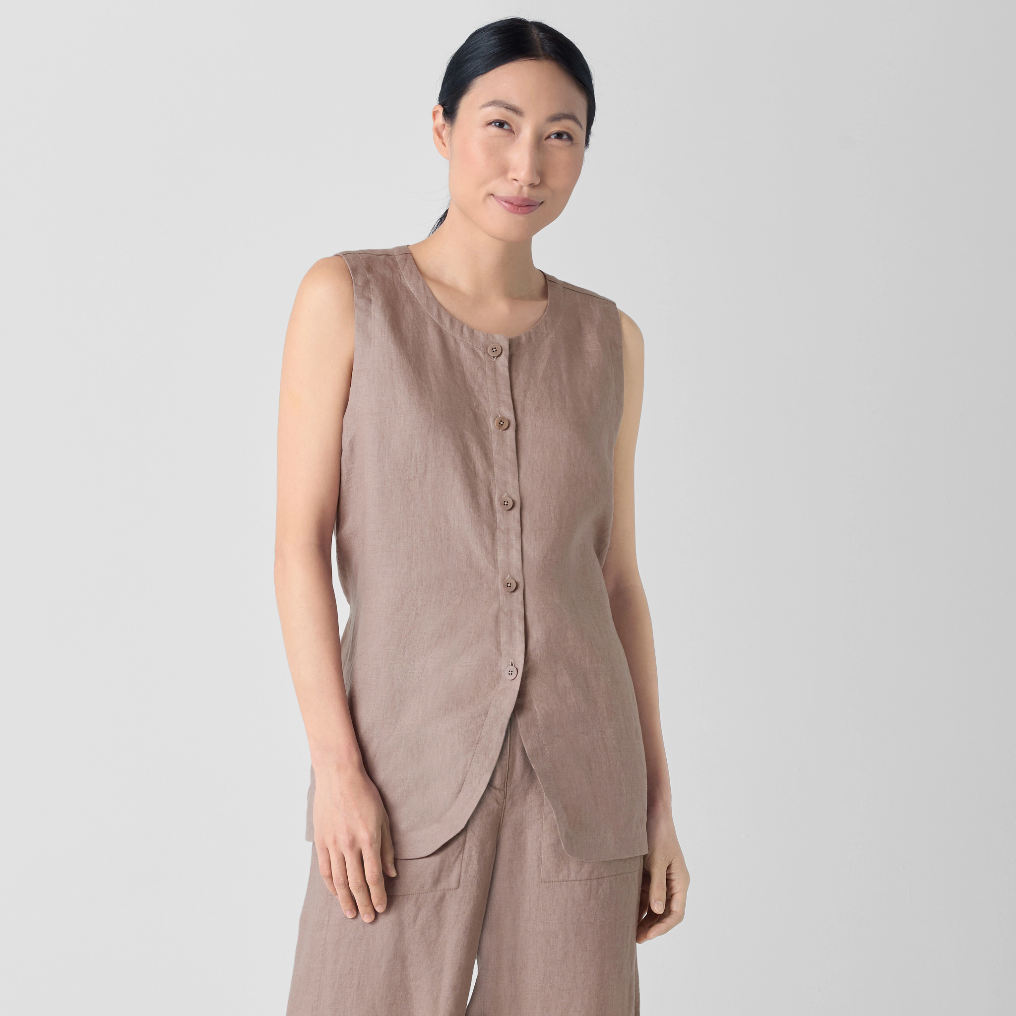 Organic Linen Long Vest | EILEEN FISHER