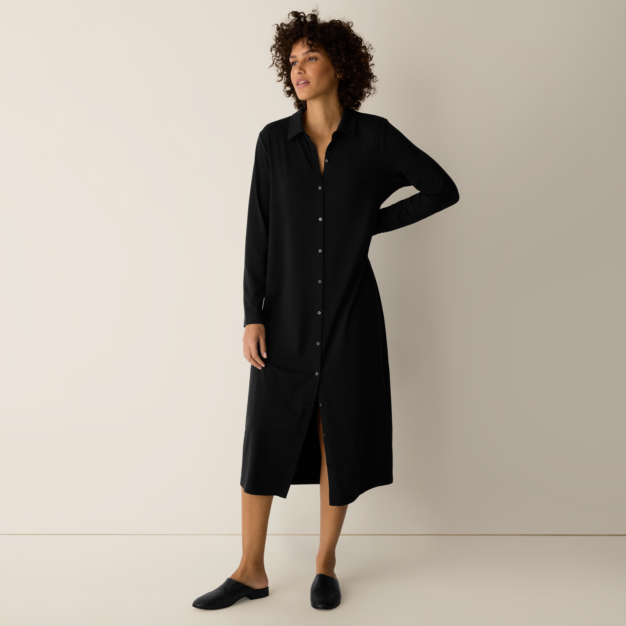 Stretch Jersey Knit Classic Collar Oval Dress