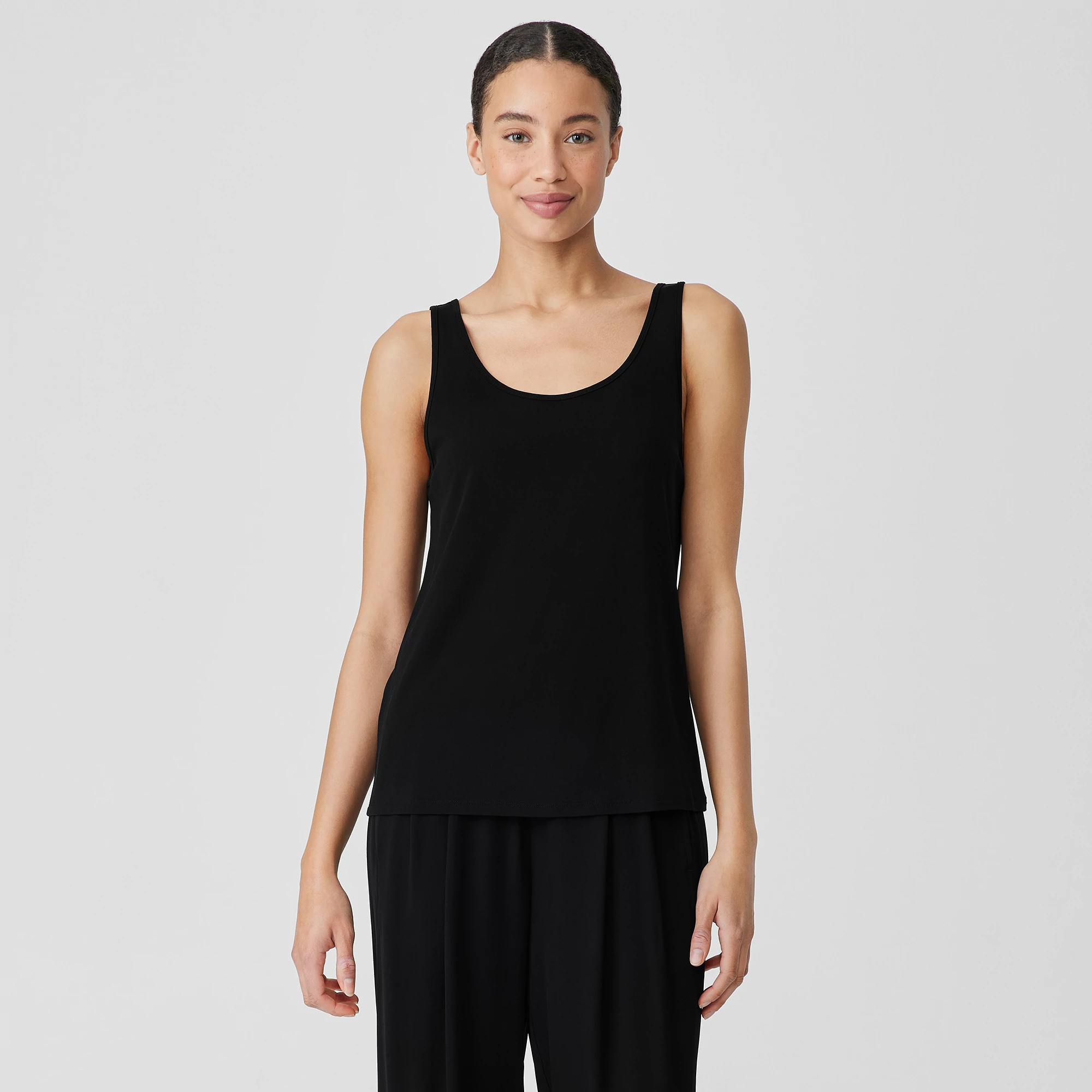 Eileen Fisher  Scoop Neck Slim Tank レディース シャツ トップス Black 1 Stretch Silk Jersey Scoop Neck Tank | EILEEN FISHER