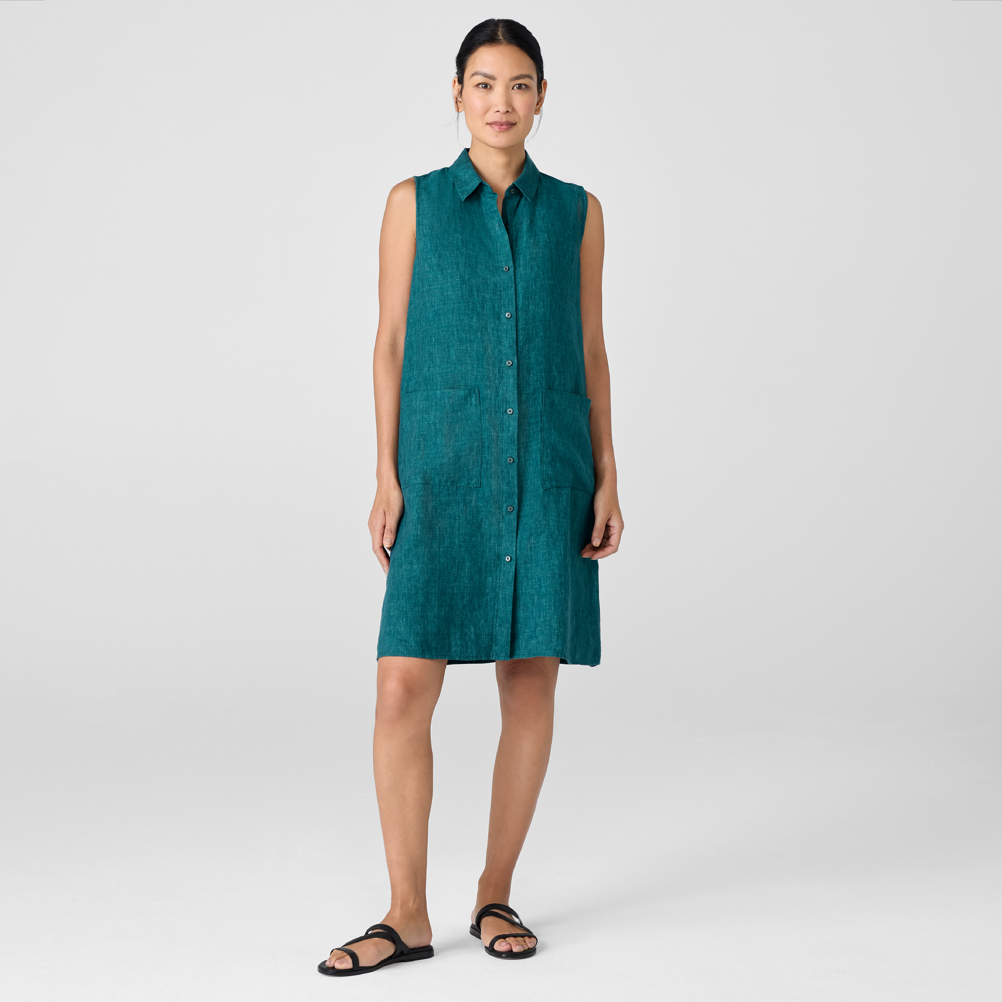 Washed Organic Linen Délavé Sleeveless Shirtdress