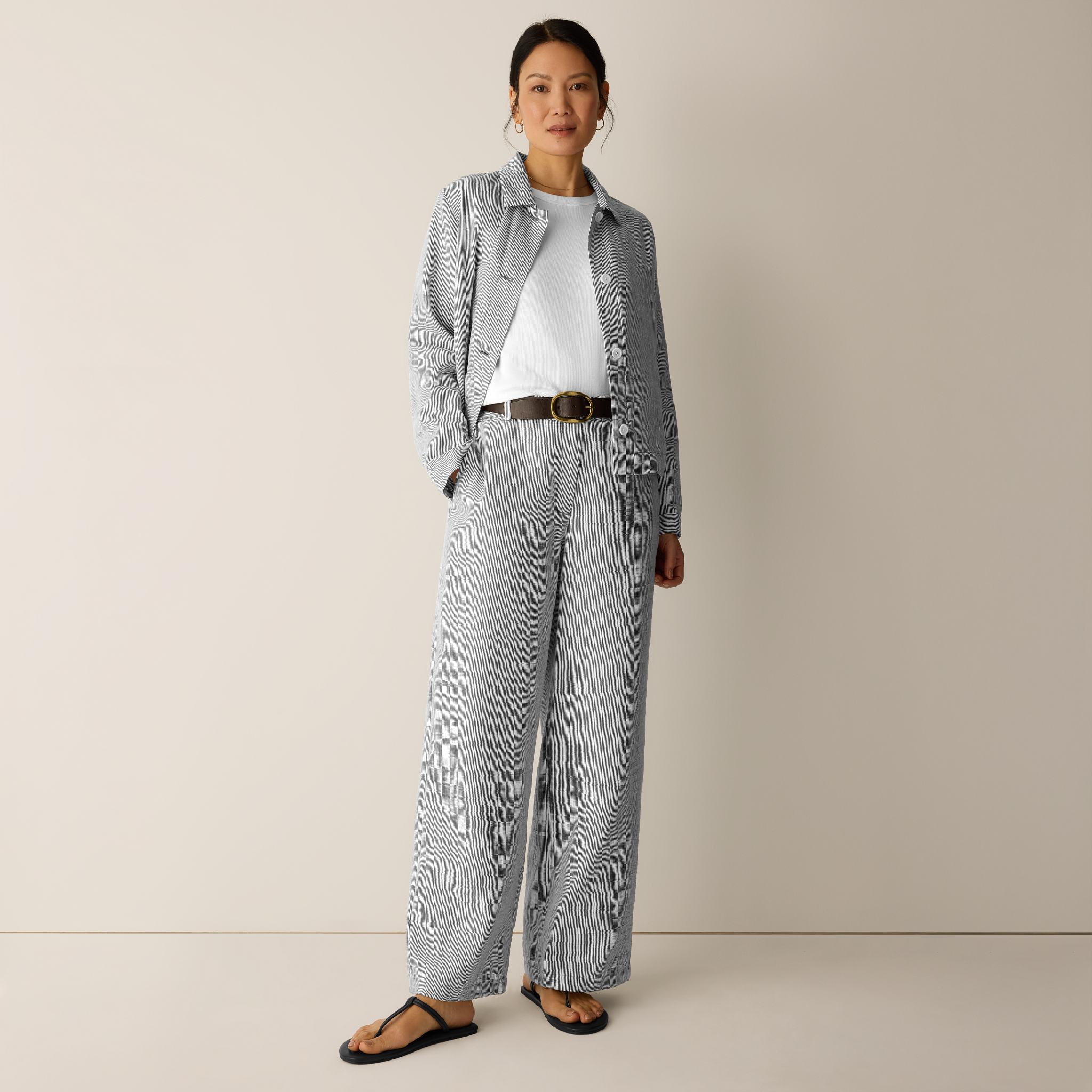 Striped Linen Sheen Full-Length Trouser from EILEEN FISHER - $228