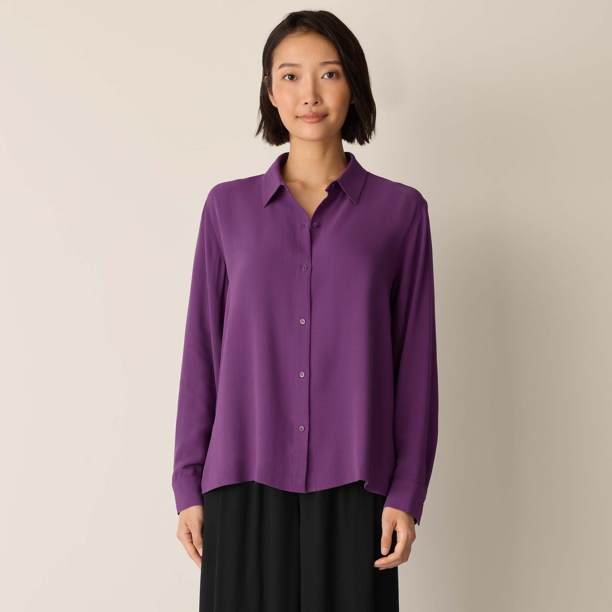 Silk Georgette Crepe Classic Collar Shirt