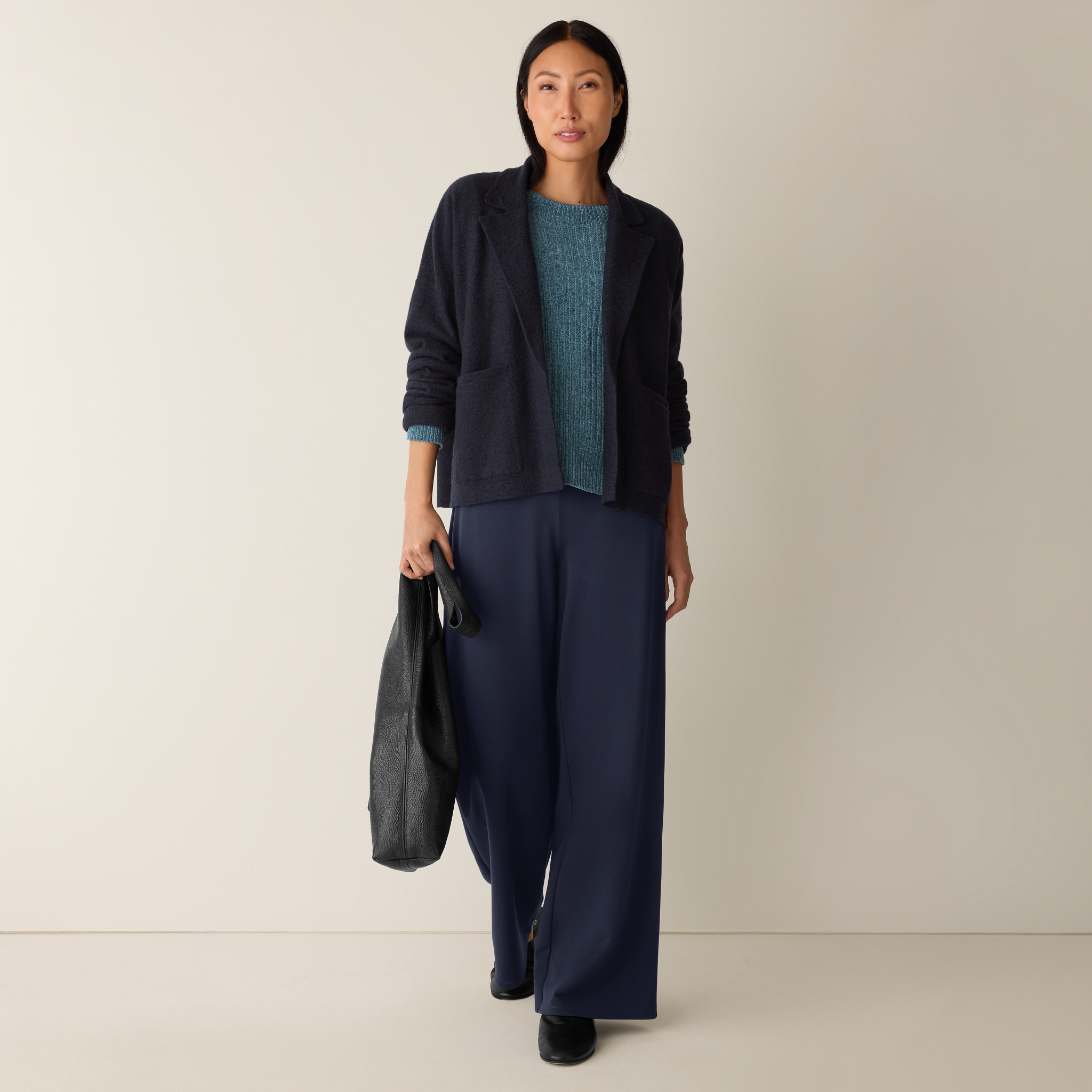 Fine Felted Wool Notch Collar Cardigan in Regenerative Wool from EILEEN FISHER - $191.20