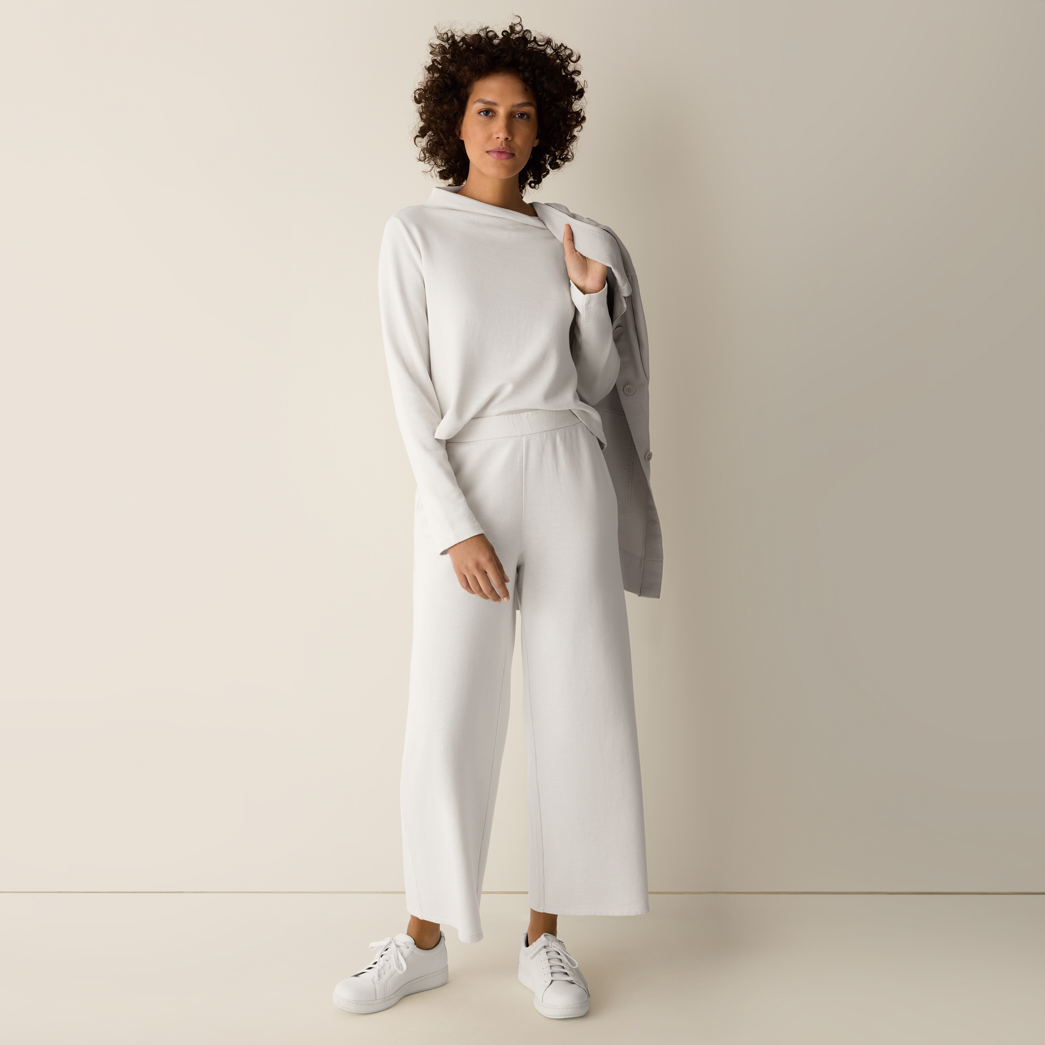 Garment-Dyed Organic Cotton Terry Wide-Leg Pant