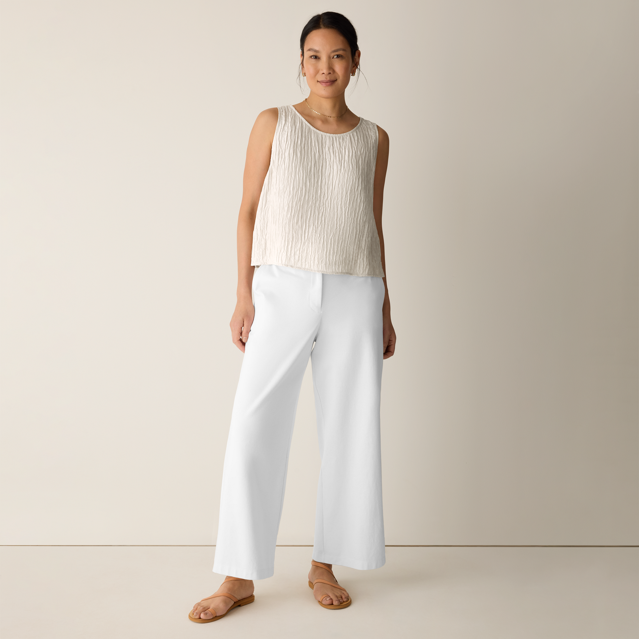 Cotton Blend Ponte Wide-Leg Trouser