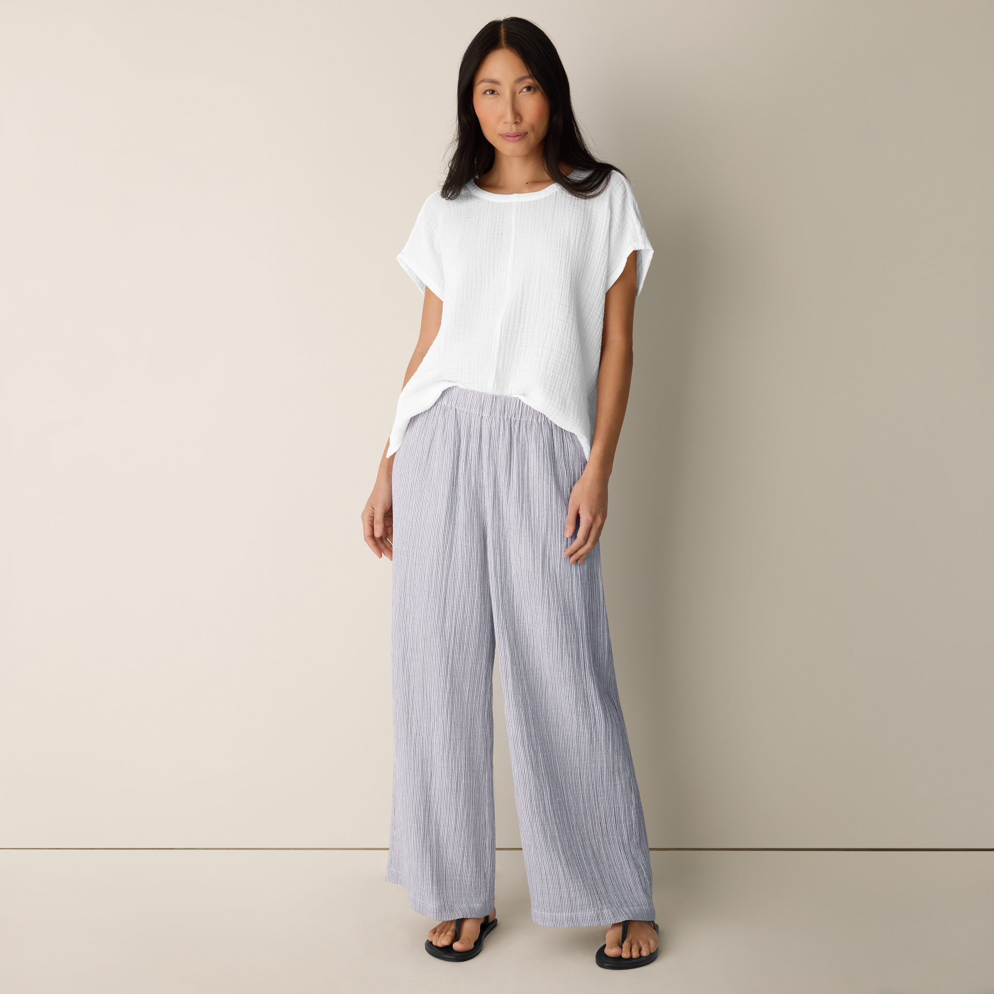 Striped Organic Cotton Gauze Wide-Leg Pant from EILEEN FISHER - $178